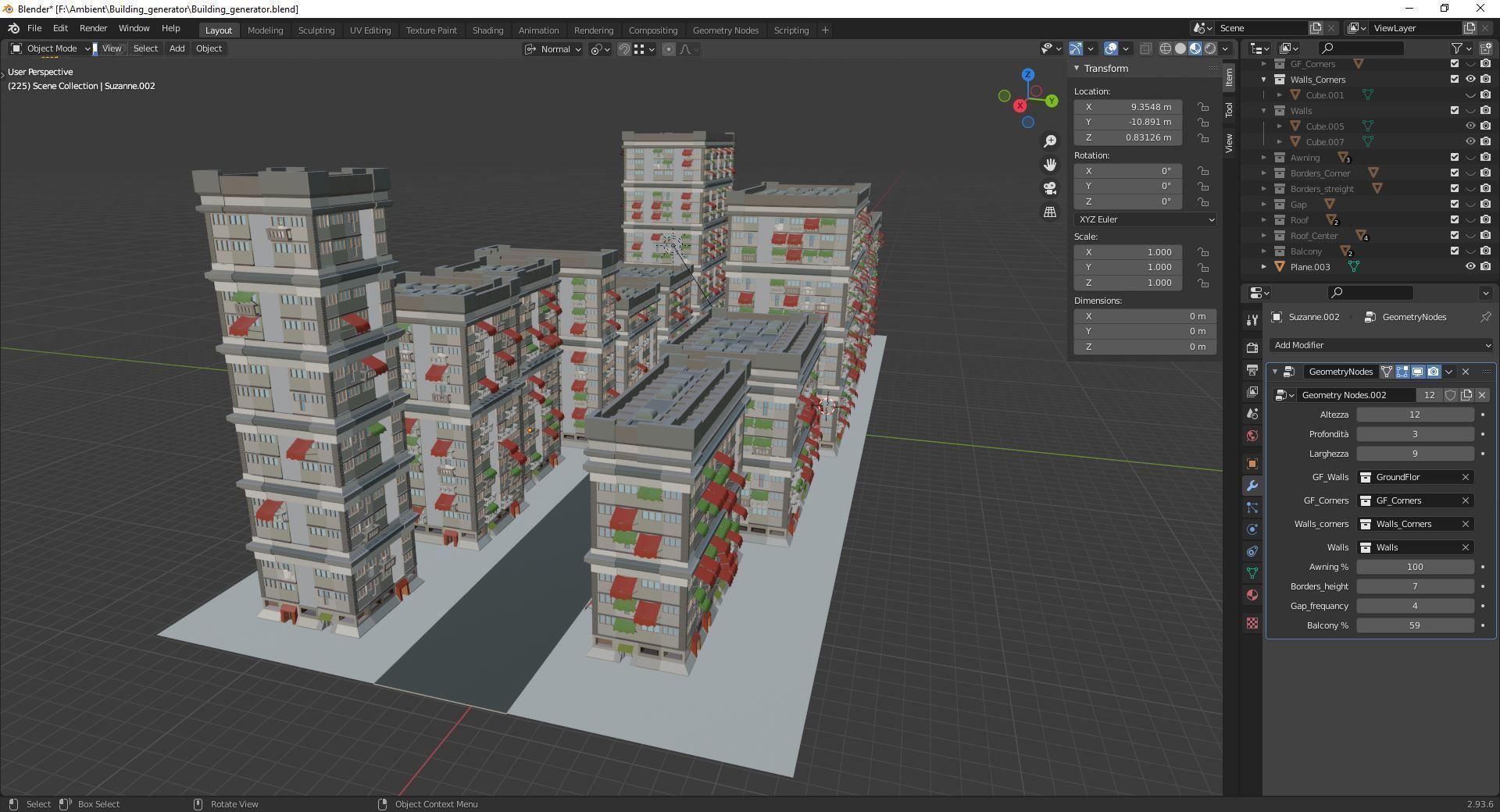 Building Generator with node geometry Low-poly 3D model_3