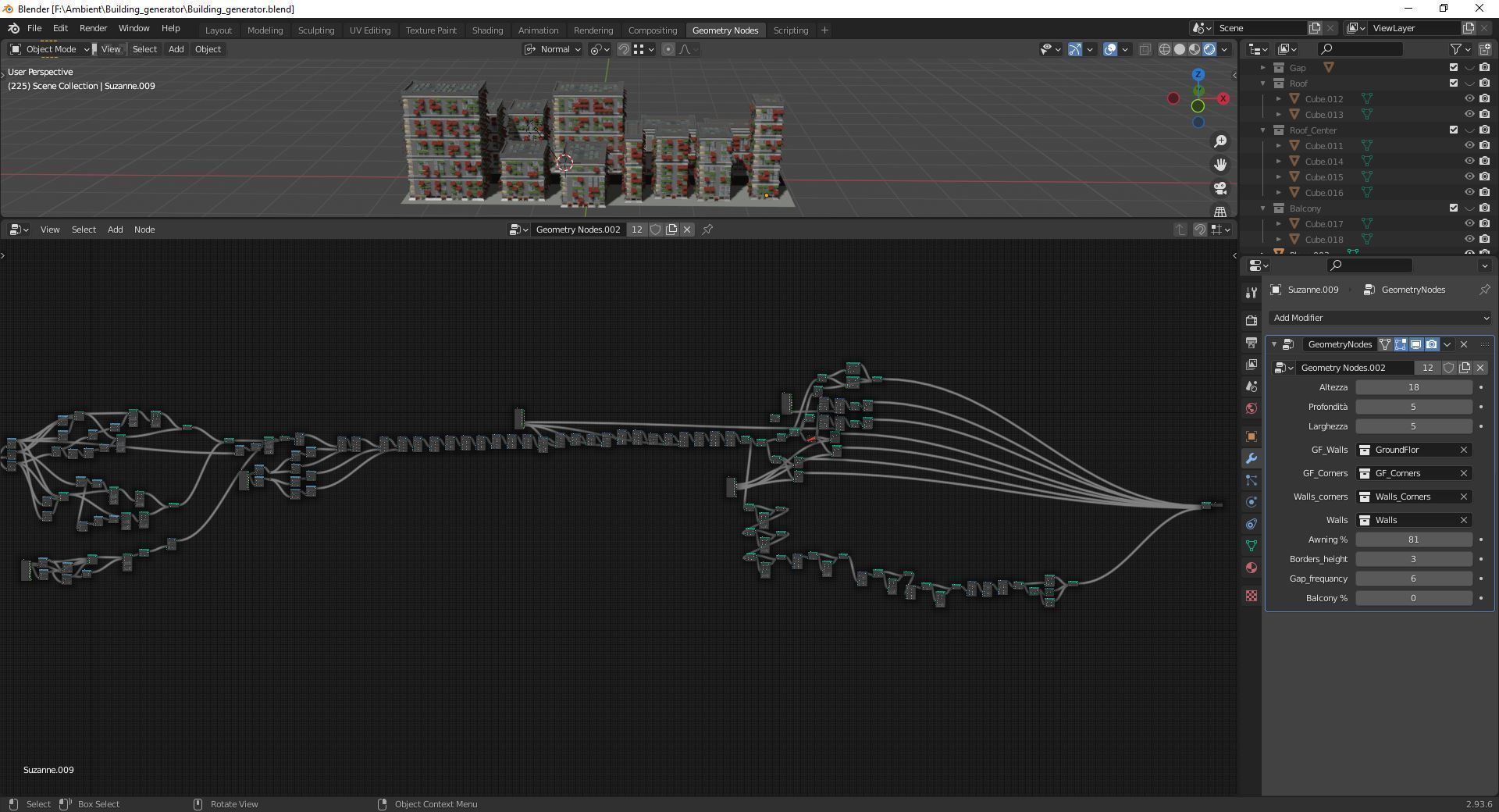 Building Generator with node geometry Low-poly 3D model_1