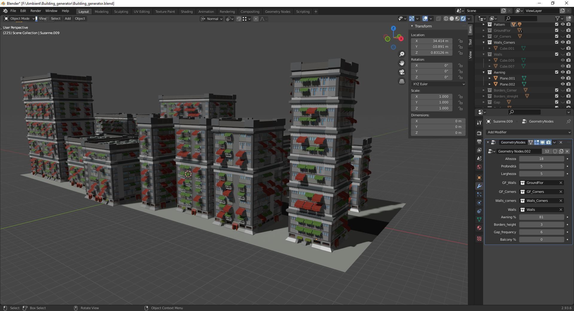 Building Generator with node geometry Low-poly 3D model_2