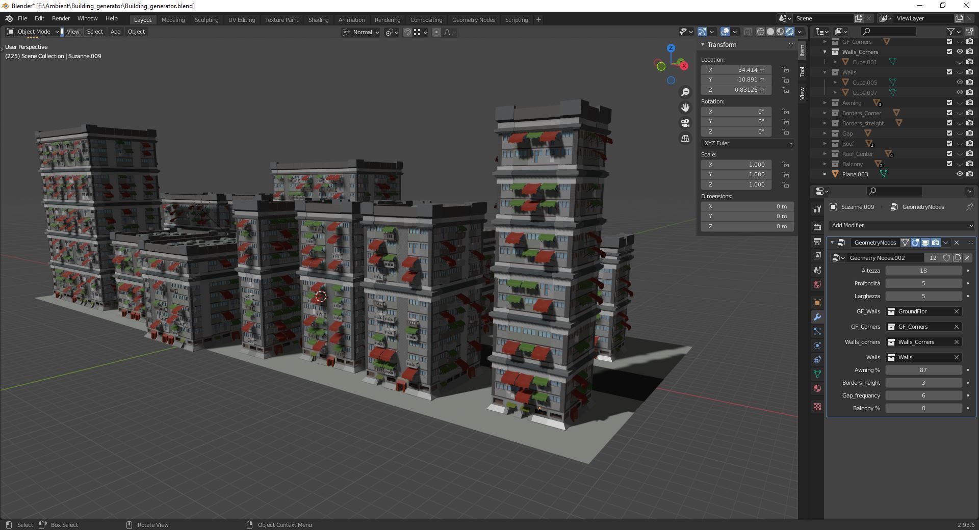 Building Generator with node geometry Low-poly 3D model_6