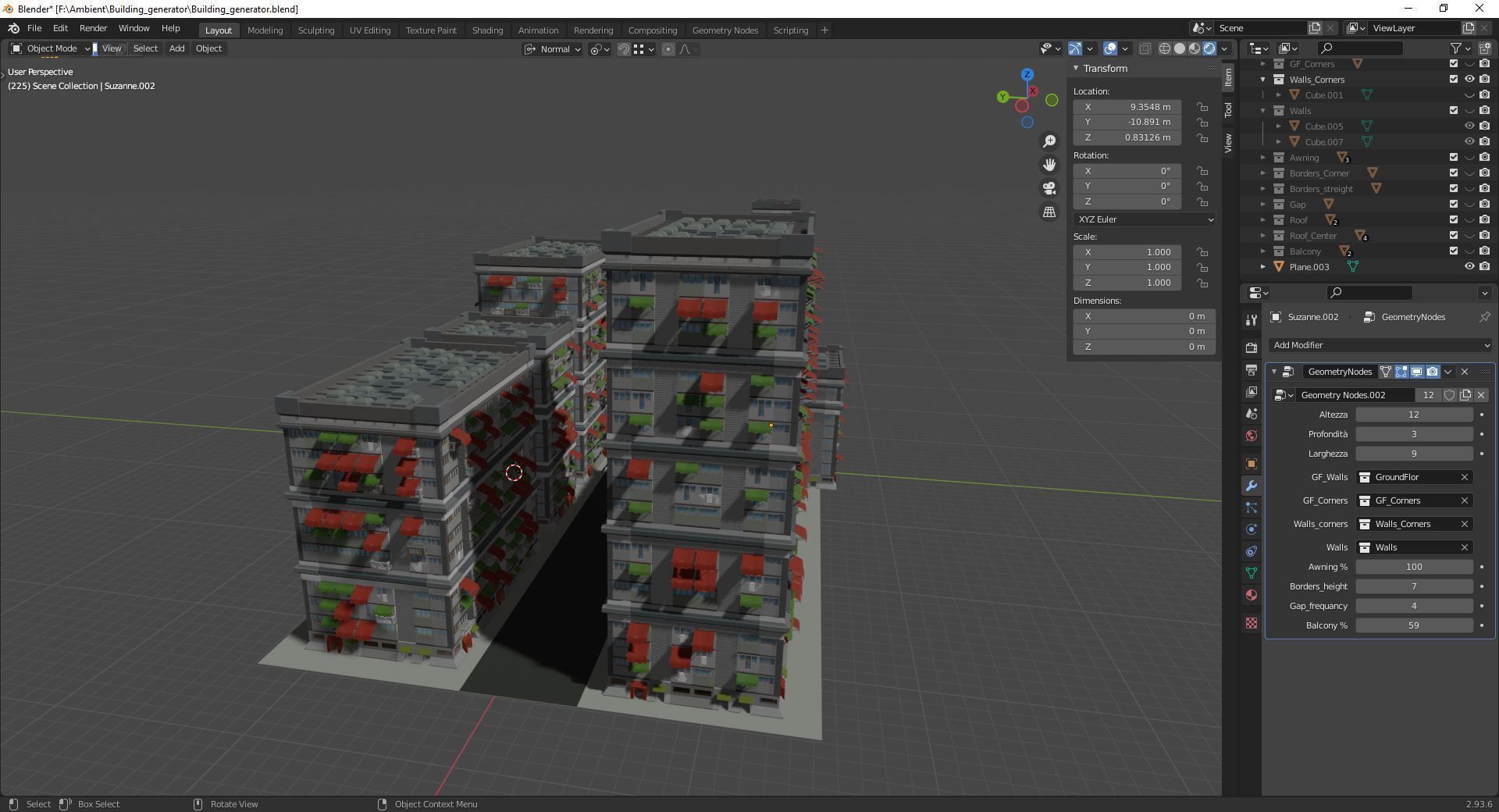 Building Generator with node geometry Low-poly 3D model_14