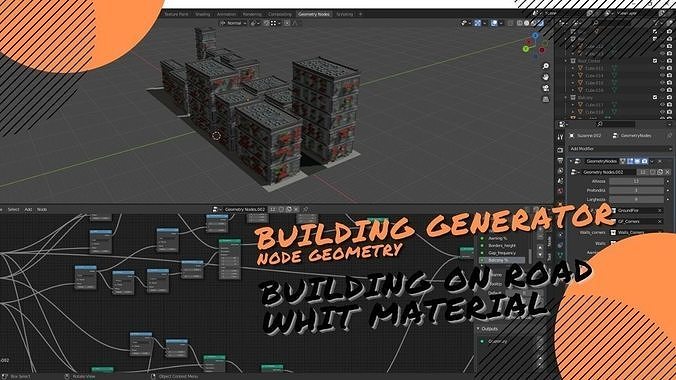 Building Generator with node geometry Low-poly 3D model