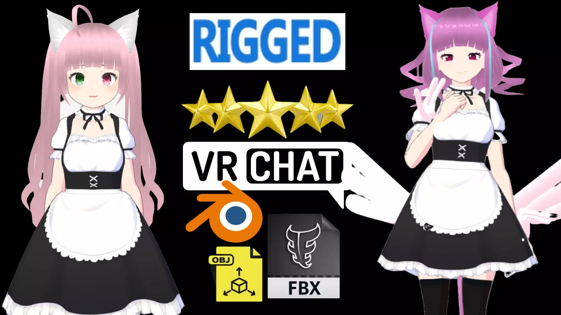 2 Cute Anime Girls Characters P8 3D Model Collection_0