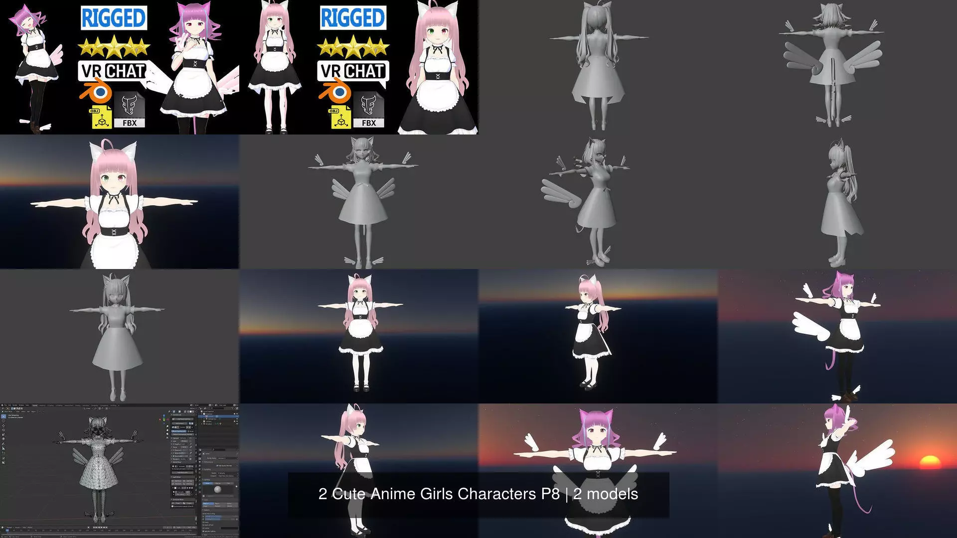 2 Cute Anime Girls Characters P8 3D Model Collection_1