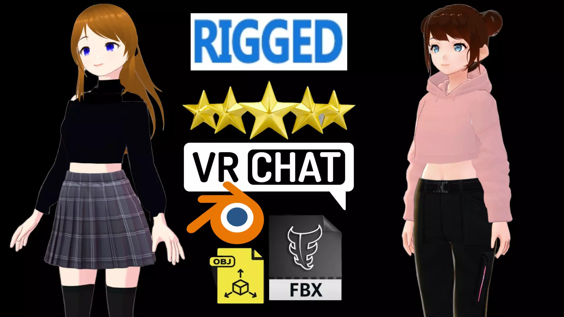 2 Cute Anime Girls Characters P9 3D Model Collection_0