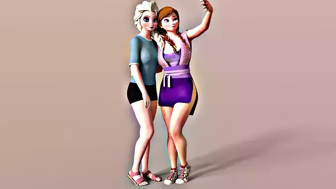 Rigging Anna and Elsa blender 3D model