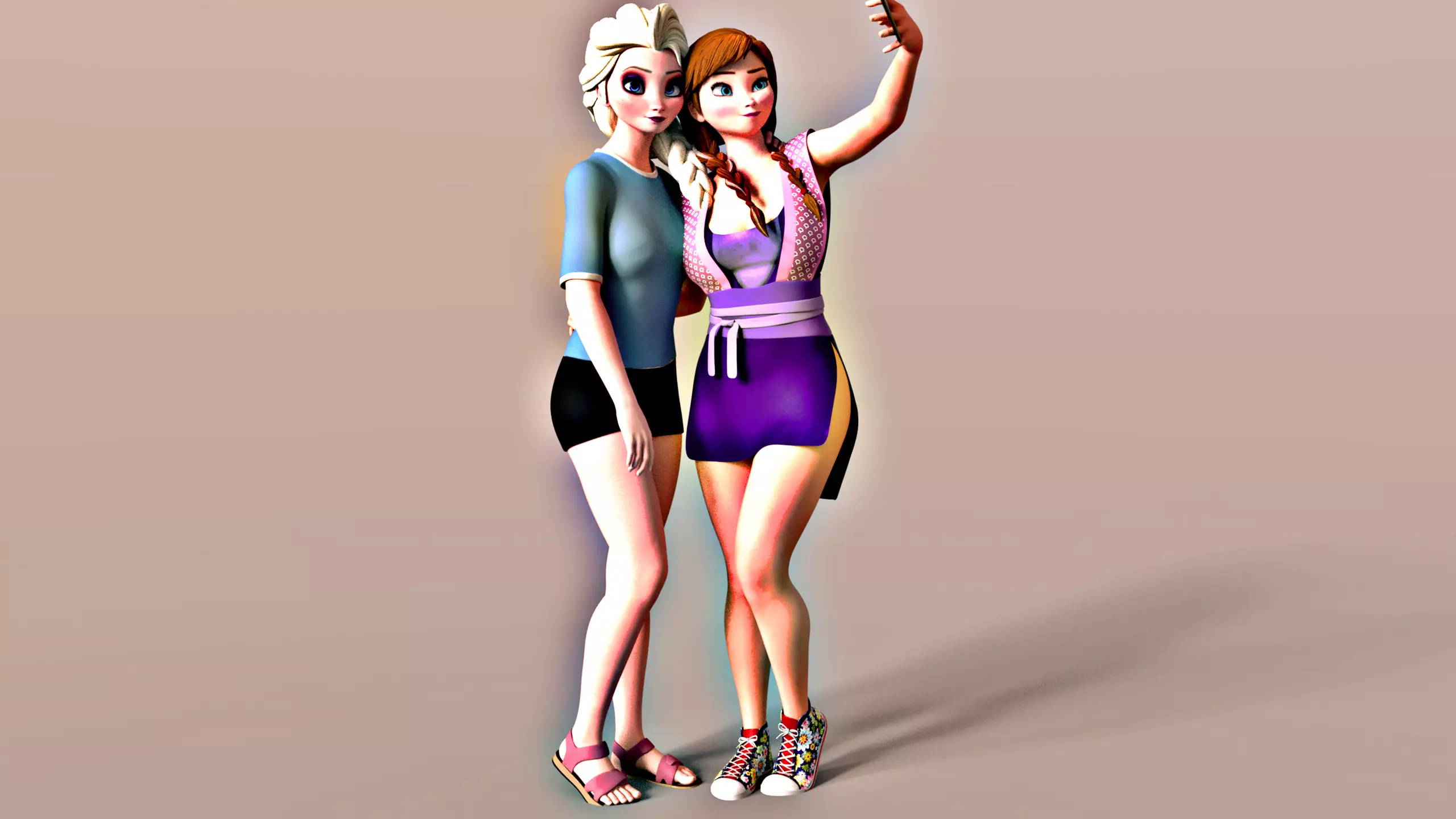 Rigging Anna and Elsa blender 3D model_0