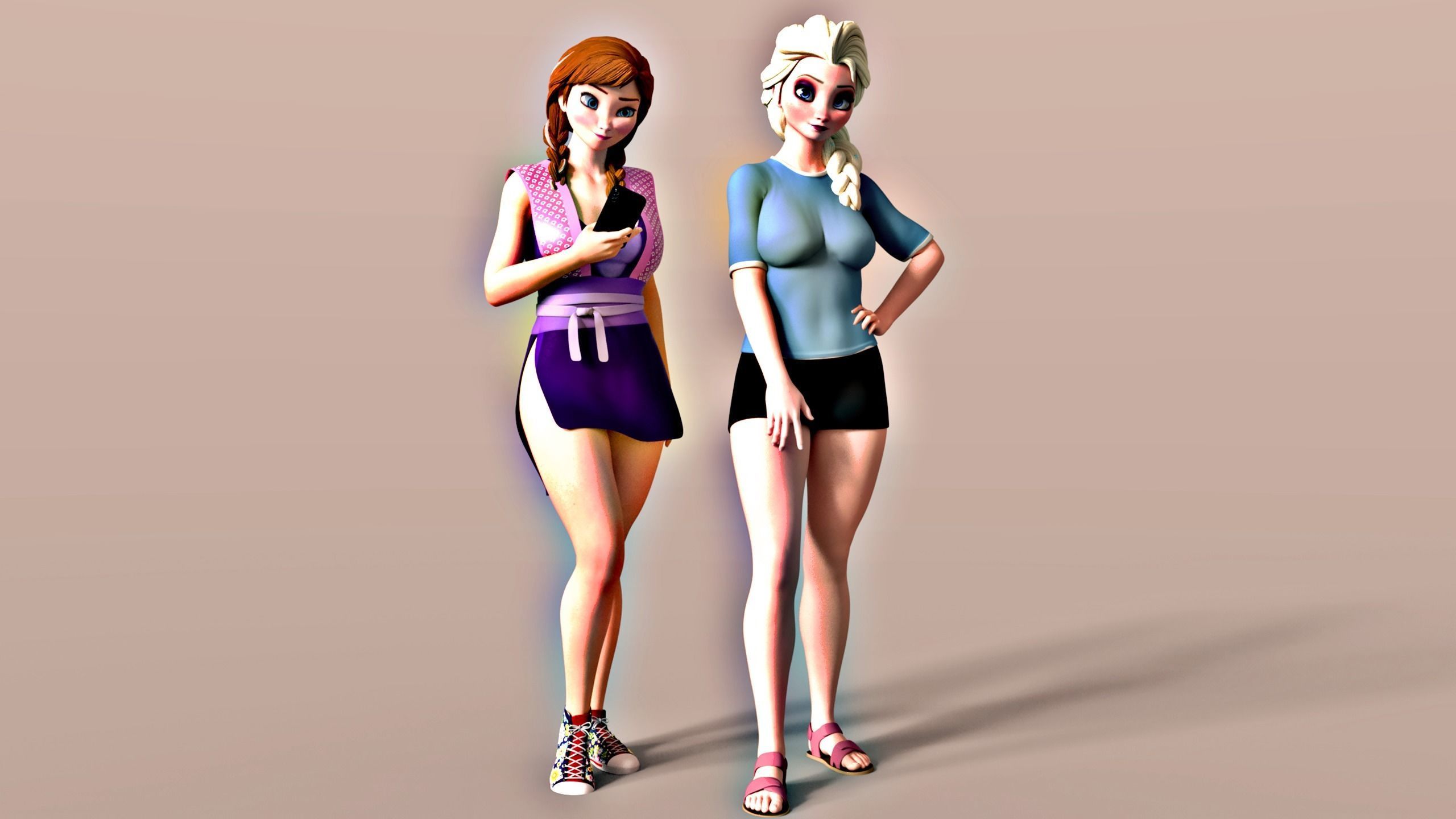 Rigging Anna and Elsa blender 3D model_3