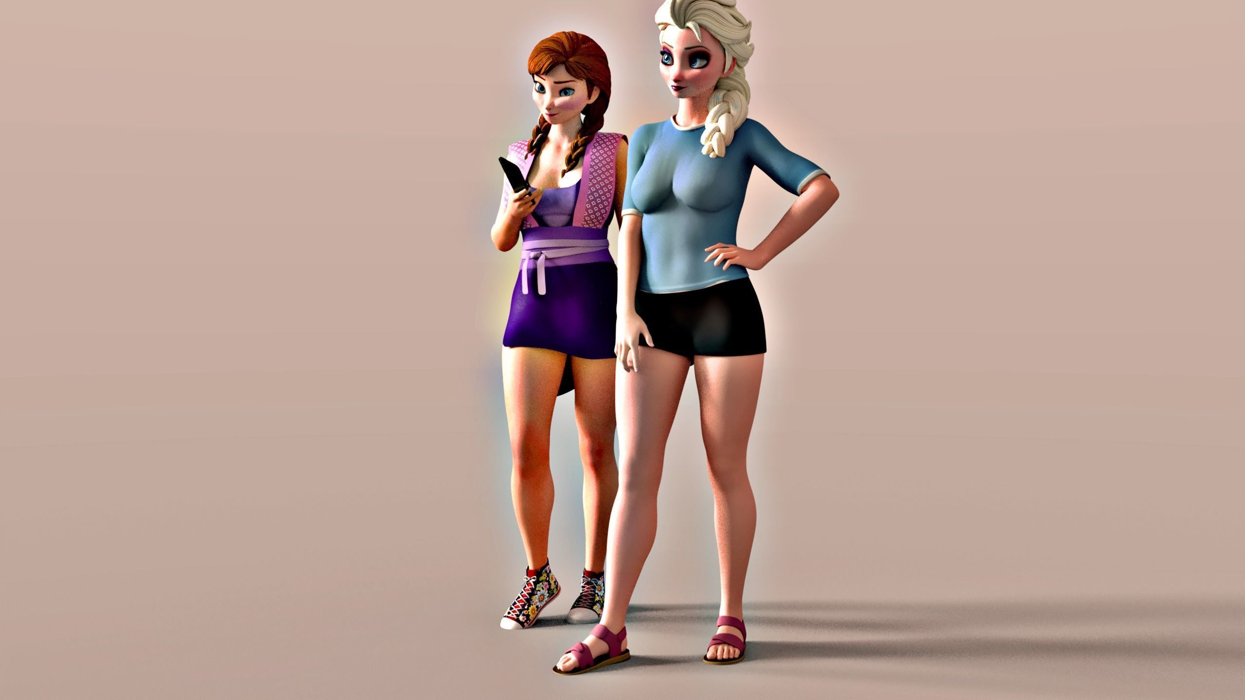 Rigging Anna and Elsa blender 3D model_4