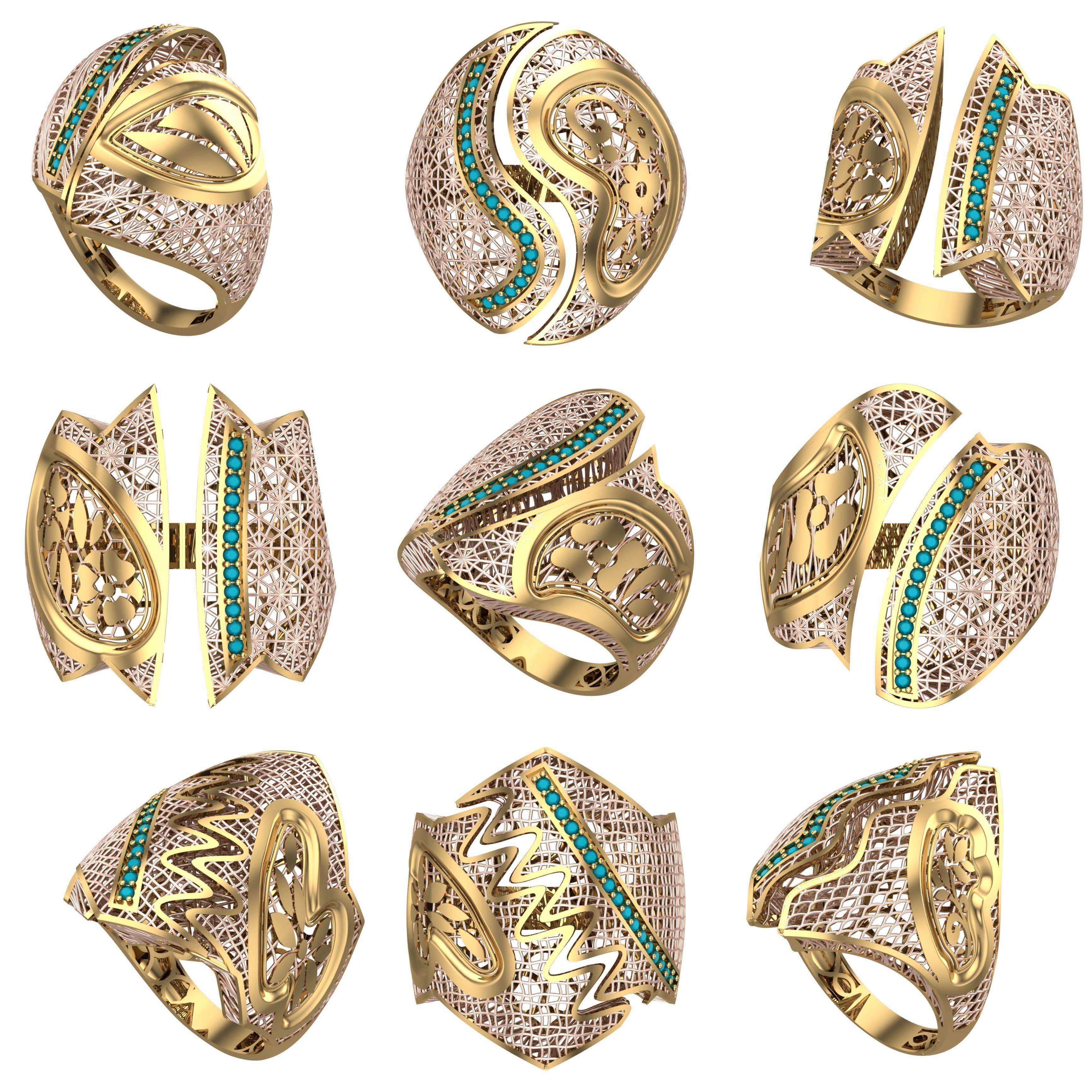 10 PIECES STONE RING COLLECTION LOTS SALE 3D print model_1