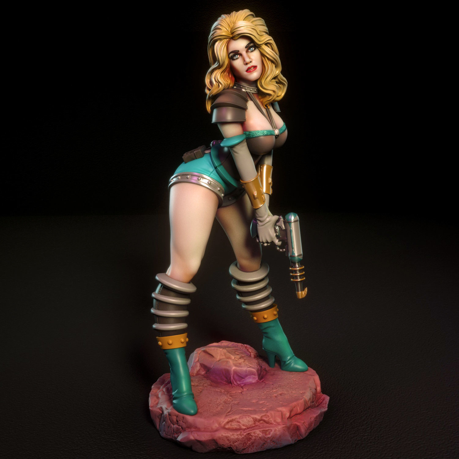 Janet female figurine on rock 3D print model_1