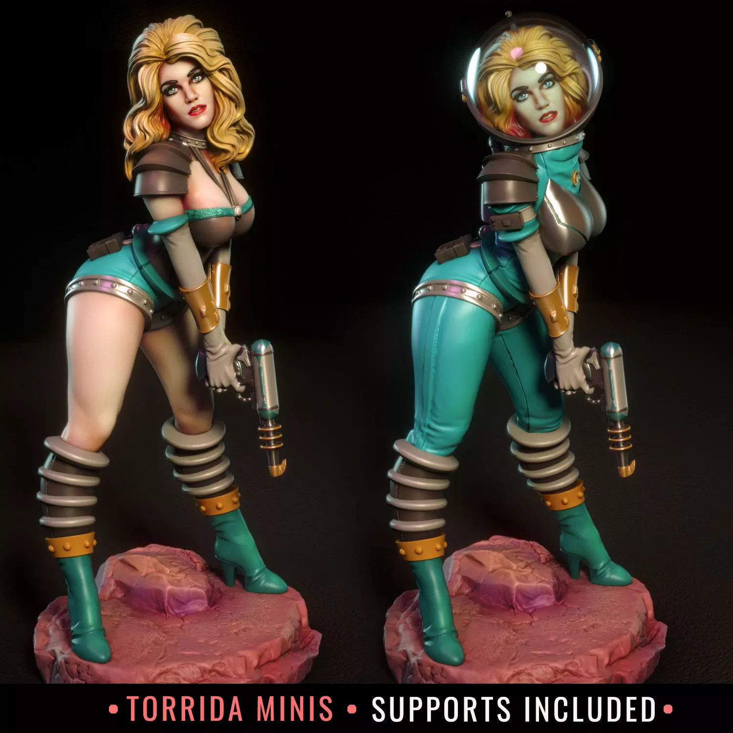 Janet female figurine on rock 3D print model_0