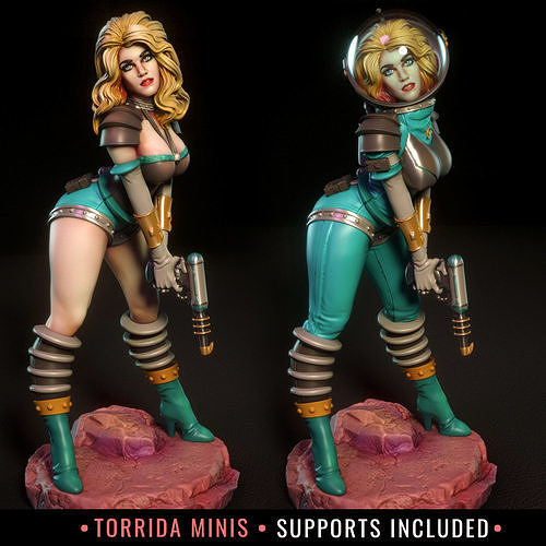 Janet female figurine on rock 3D print model