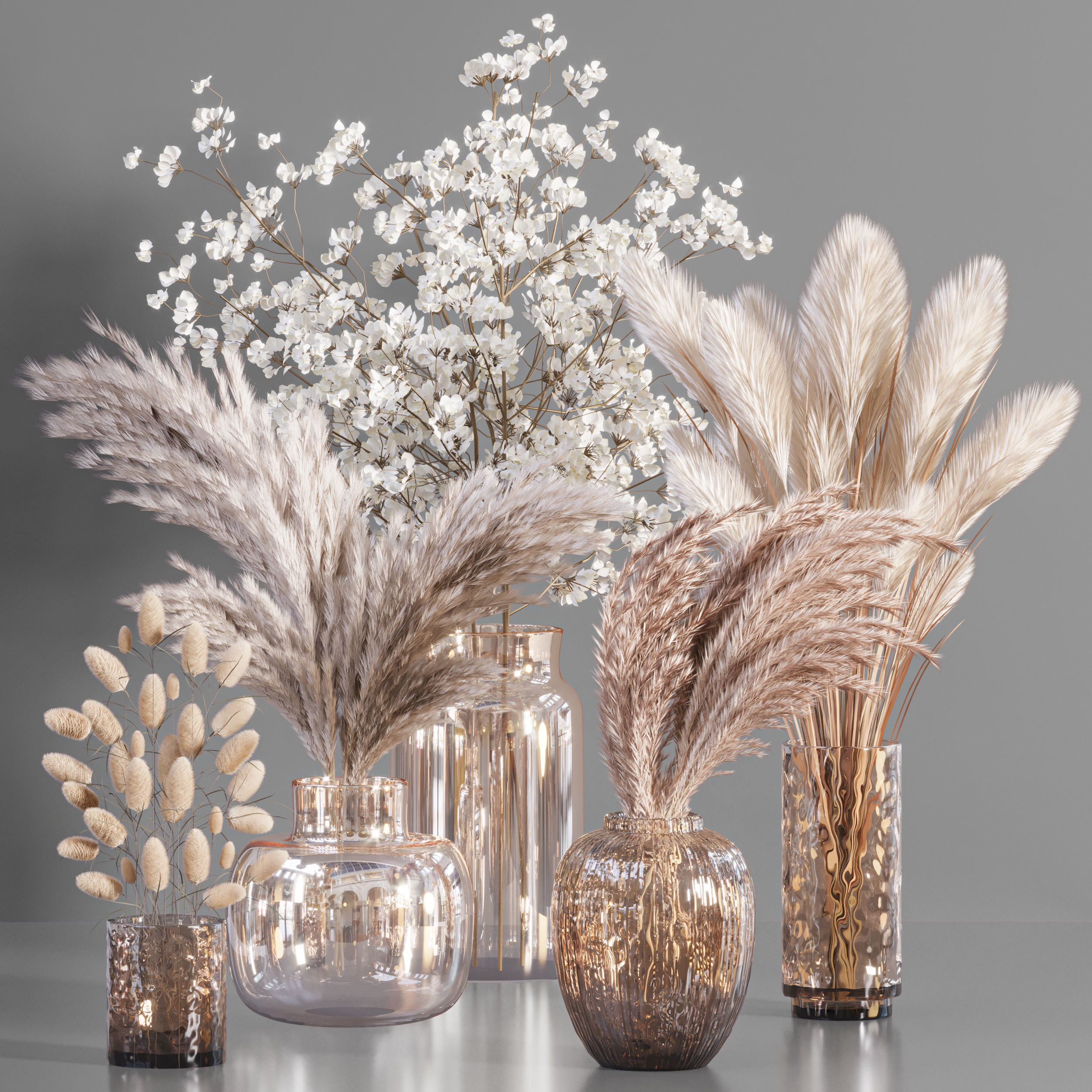 bouquet03-pampass vases with dried grasses 3D model_4