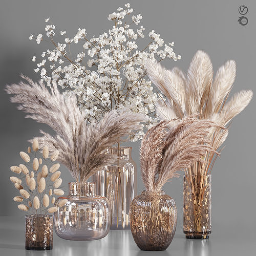 bouquet03-pampass vases with dried grasses 3D model