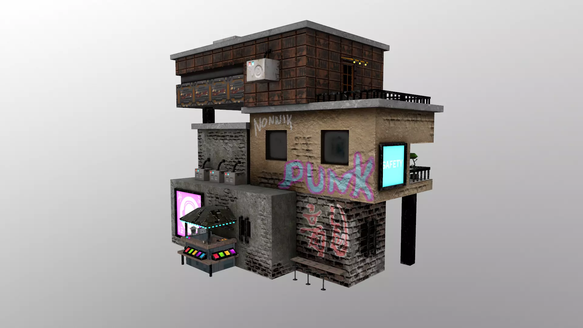 Cyberpunk City - Building 14  Low-poly 3D model_0
