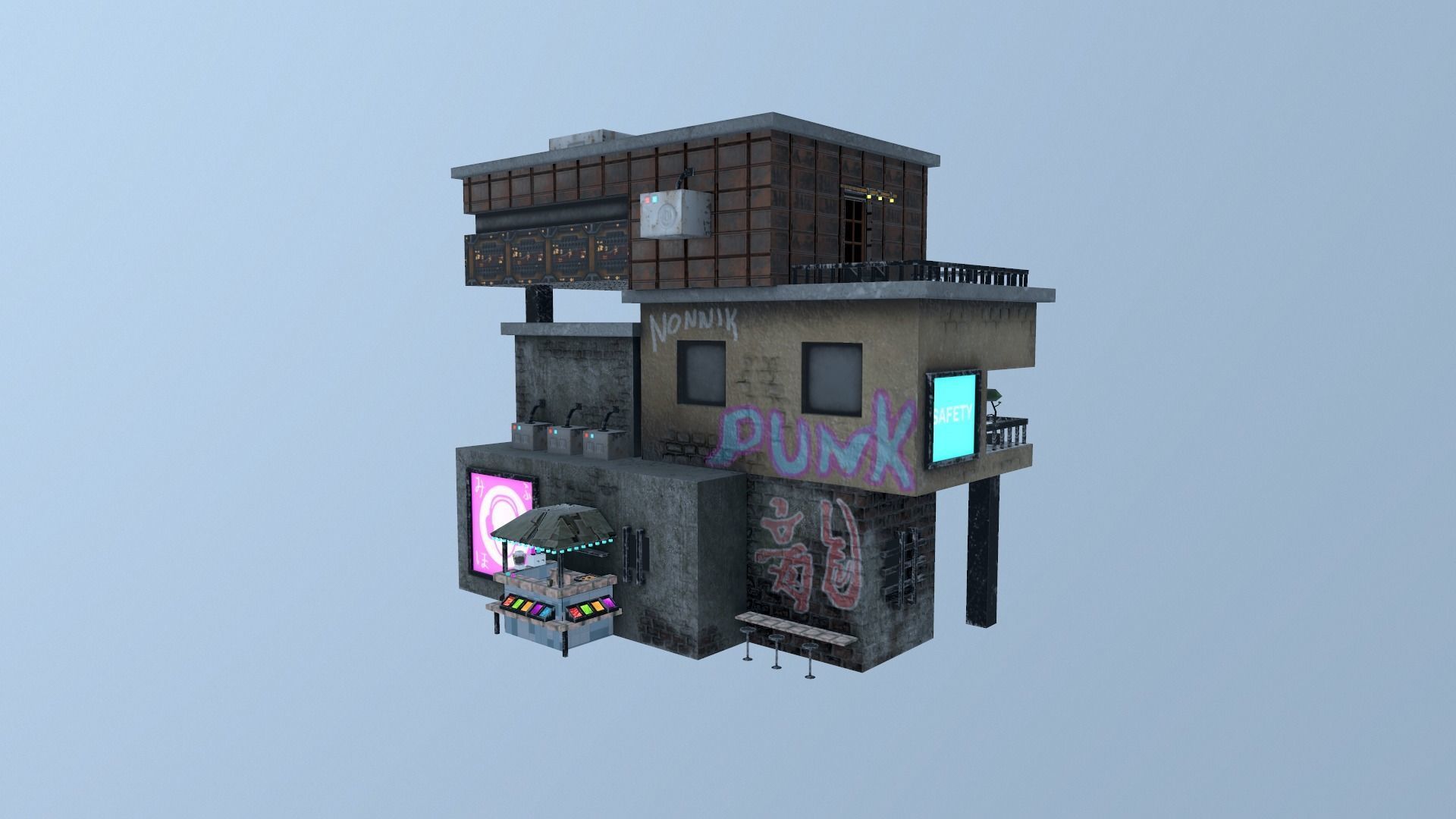 Cyberpunk City - Building 14  Low-poly 3D model_21