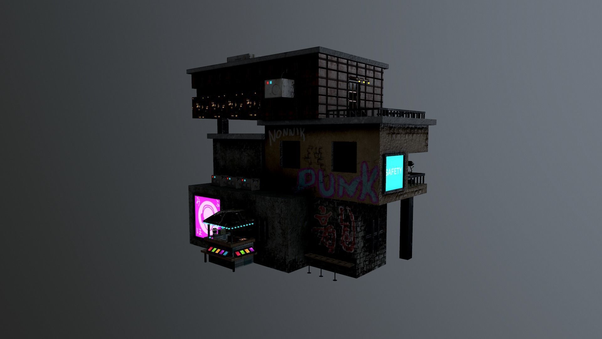 Cyberpunk City - Building 14  Low-poly 3D model_35