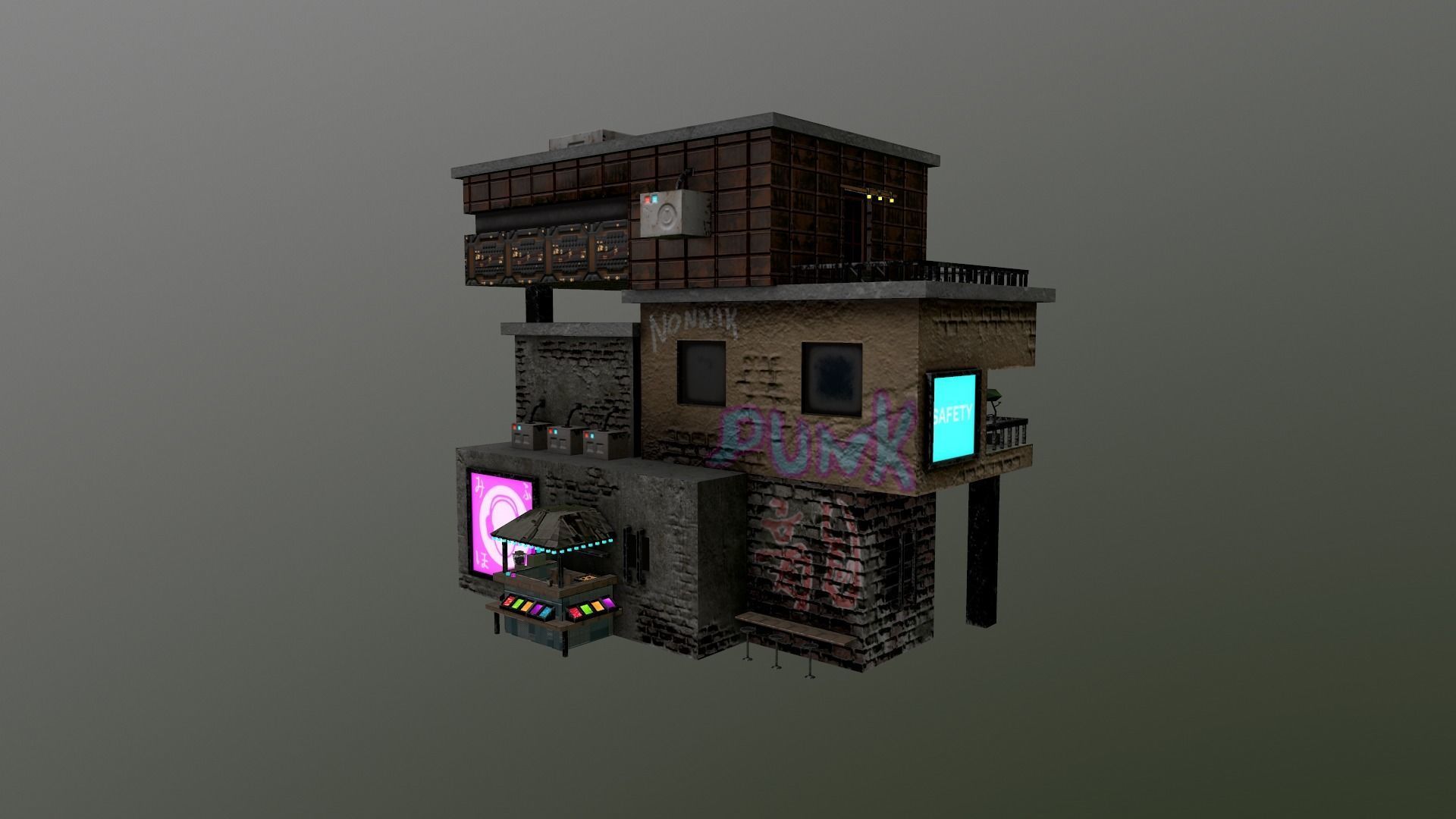 Cyberpunk City - Building 14  Low-poly 3D model_33