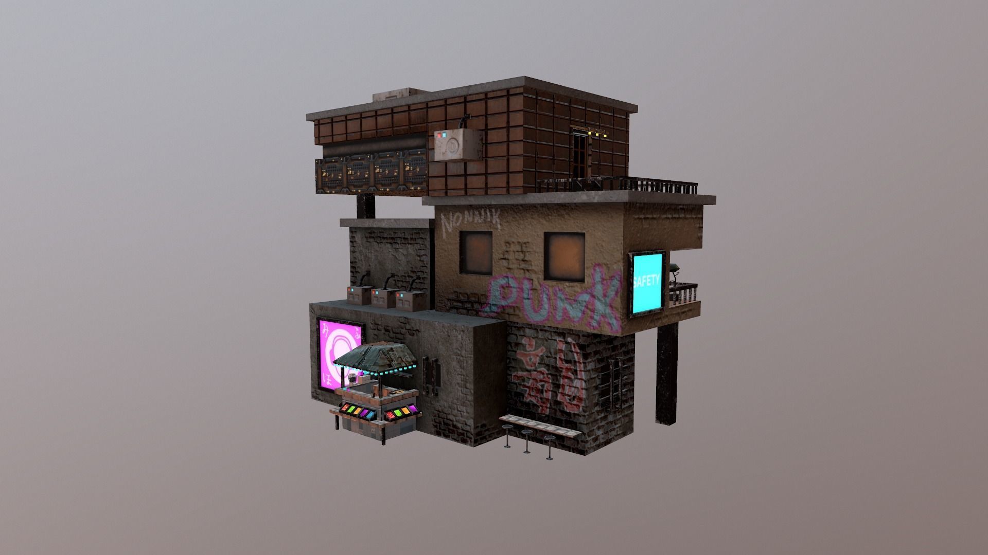 Cyberpunk City - Building 14  Low-poly 3D model_23