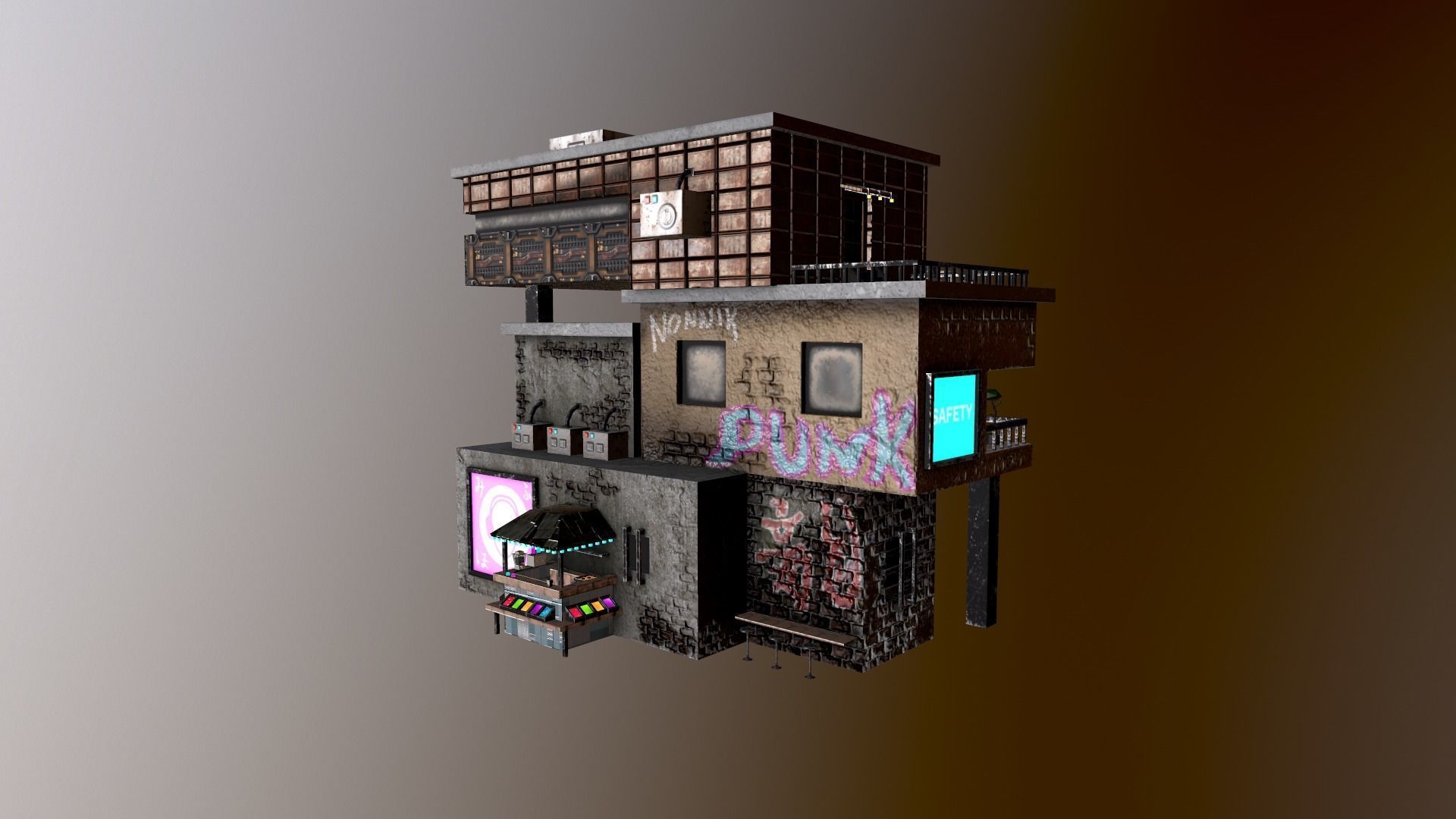 Cyberpunk City - Building 14  Low-poly 3D model_22