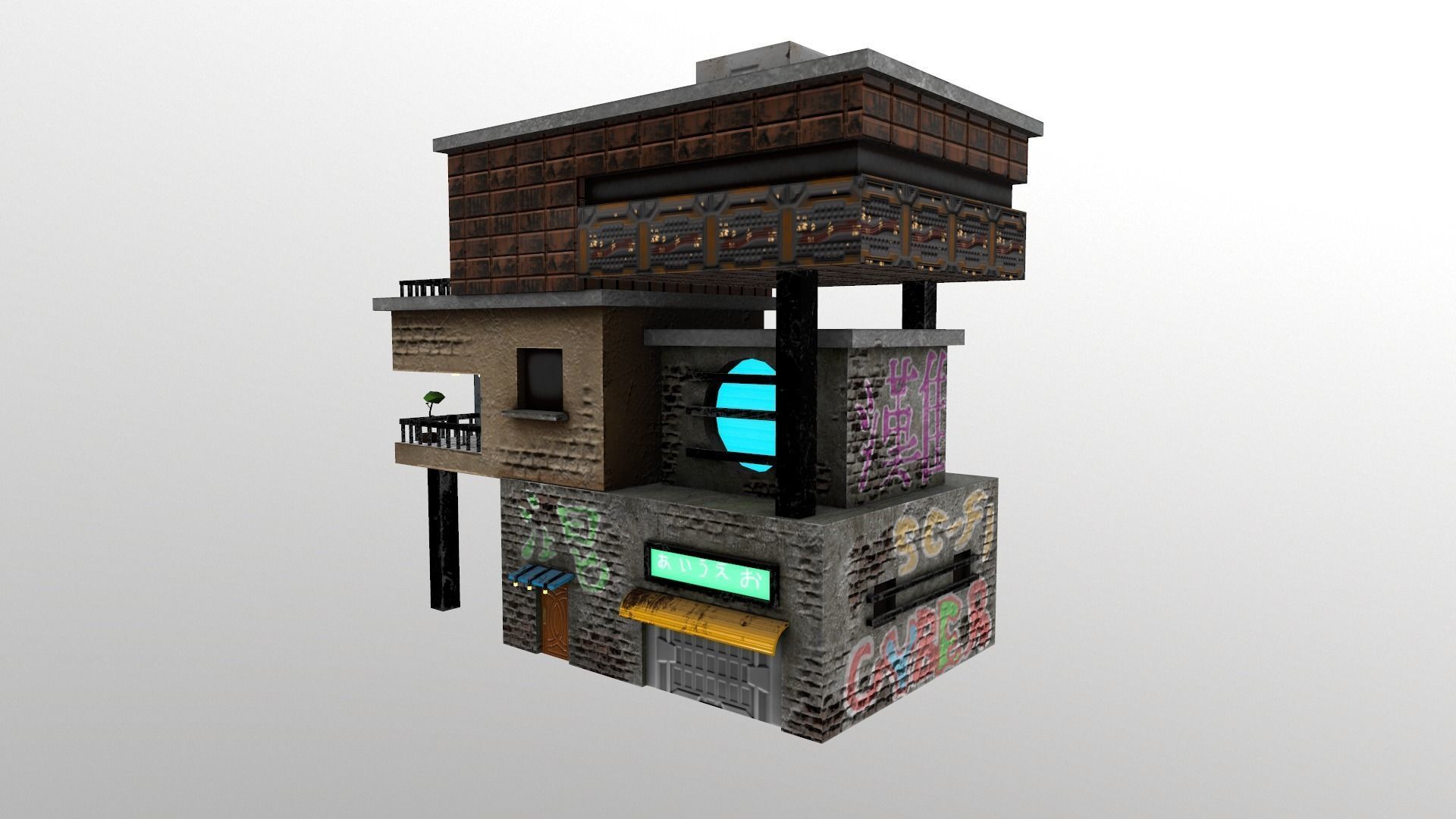 Cyberpunk City - Building 14  Low-poly 3D model_3