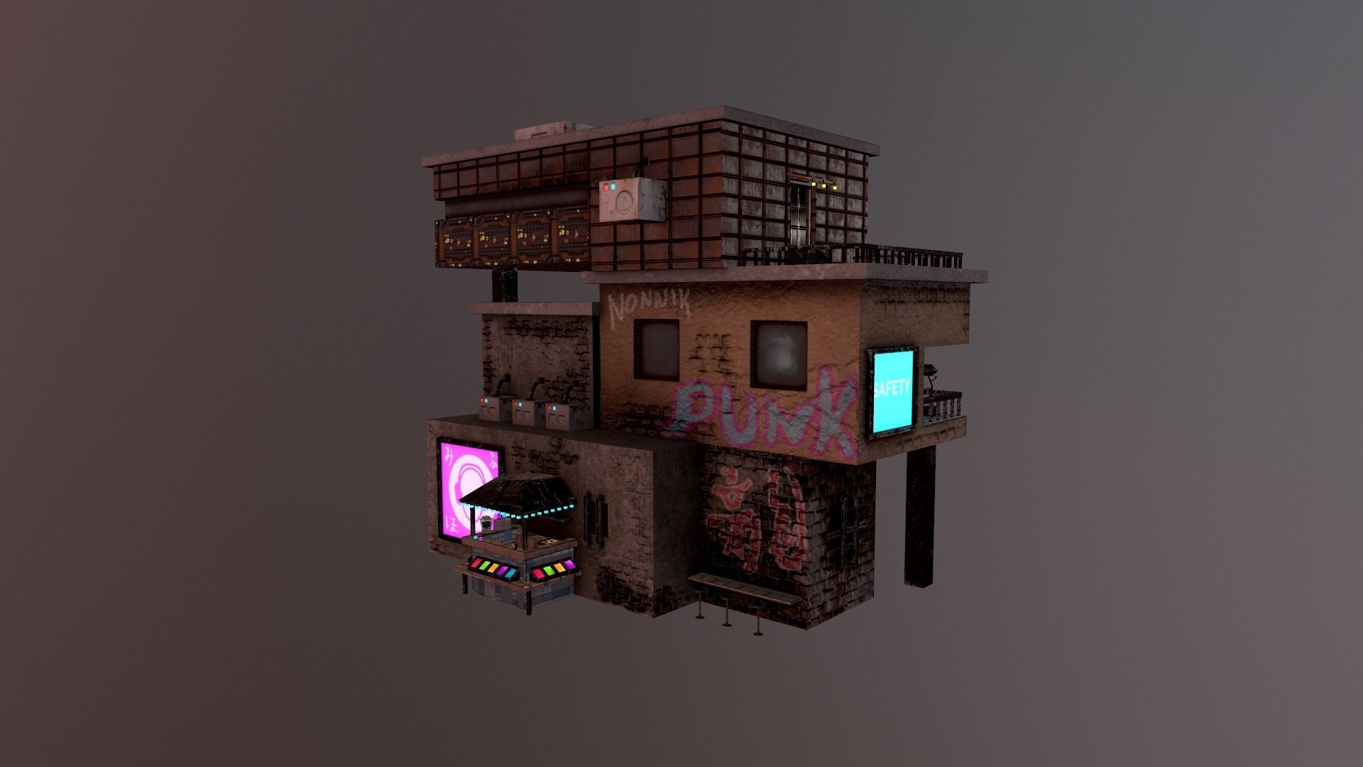 Cyberpunk City - Building 14  Low-poly 3D model_34