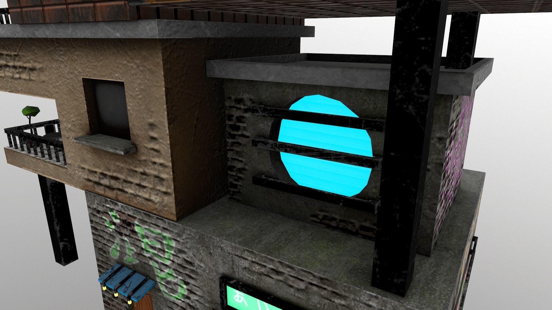 Cyberpunk City - Building 14  Low-poly 3D model_16