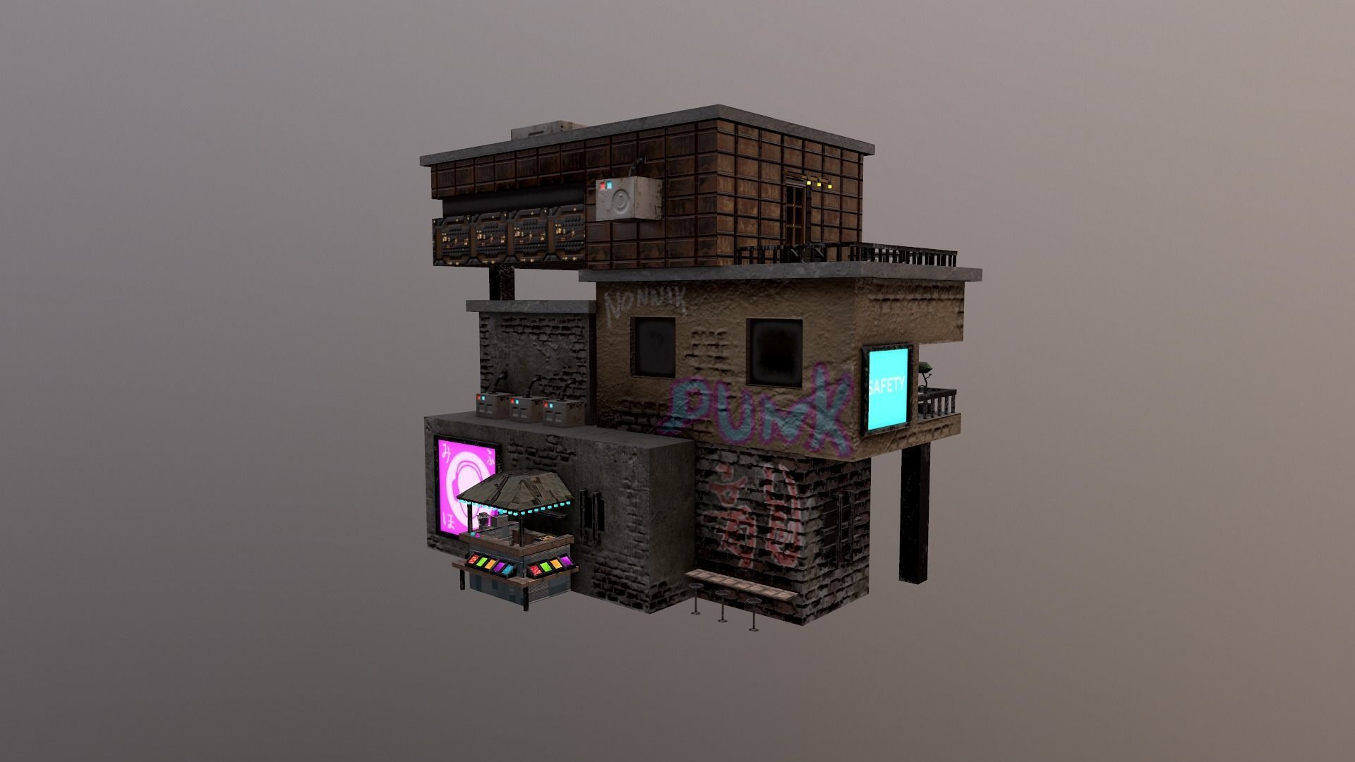 Cyberpunk City - Building 14  Low-poly 3D model_30