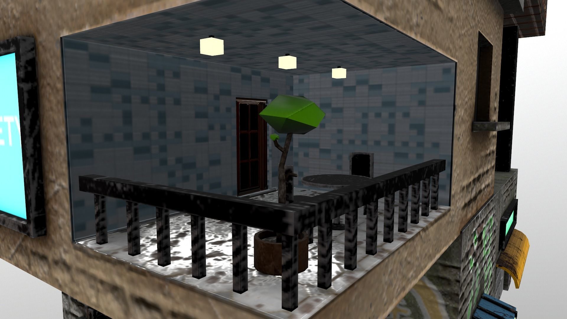 Cyberpunk City - Building 14  Low-poly 3D model_14