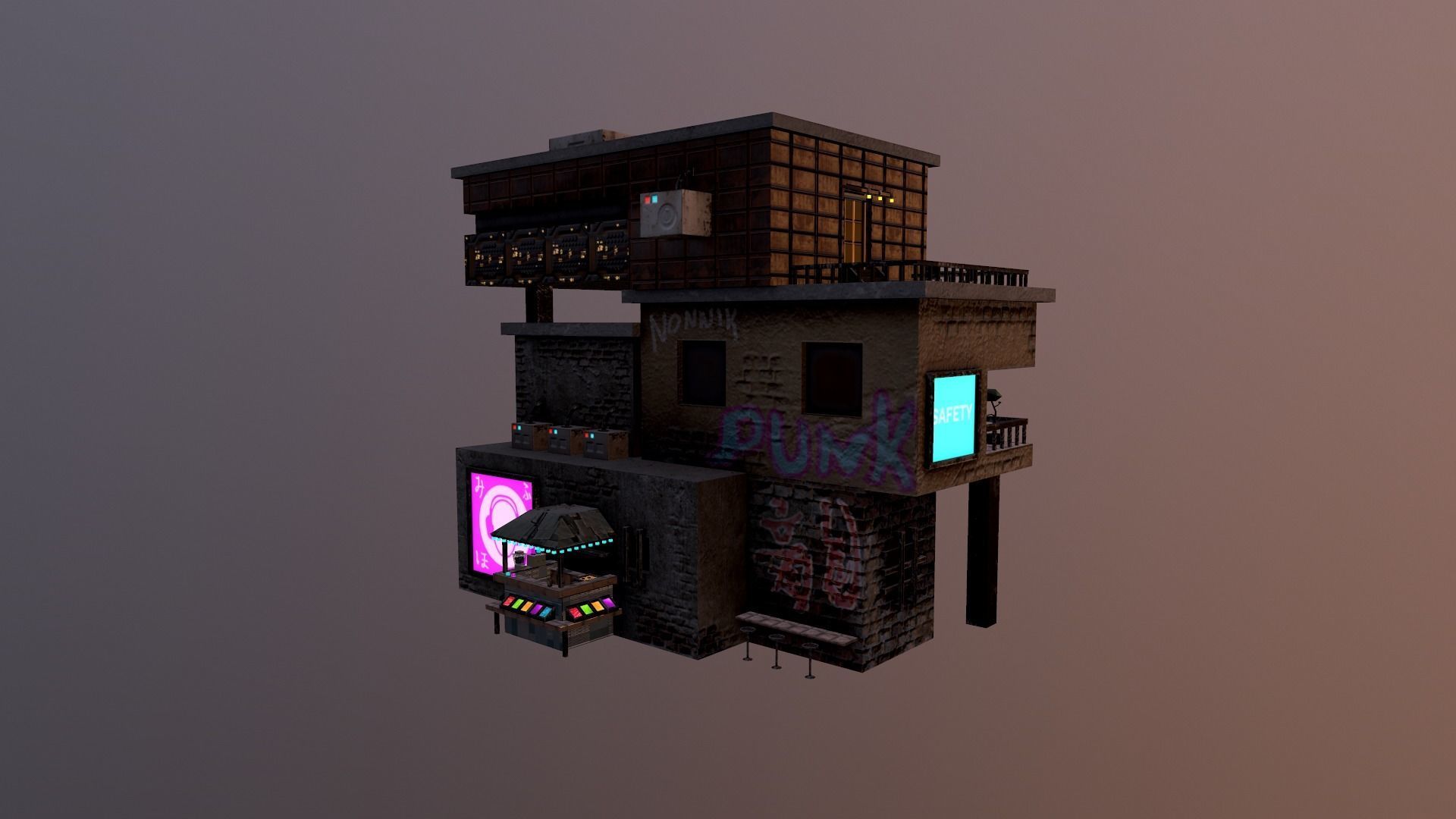 Cyberpunk City - Building 14  Low-poly 3D model_29