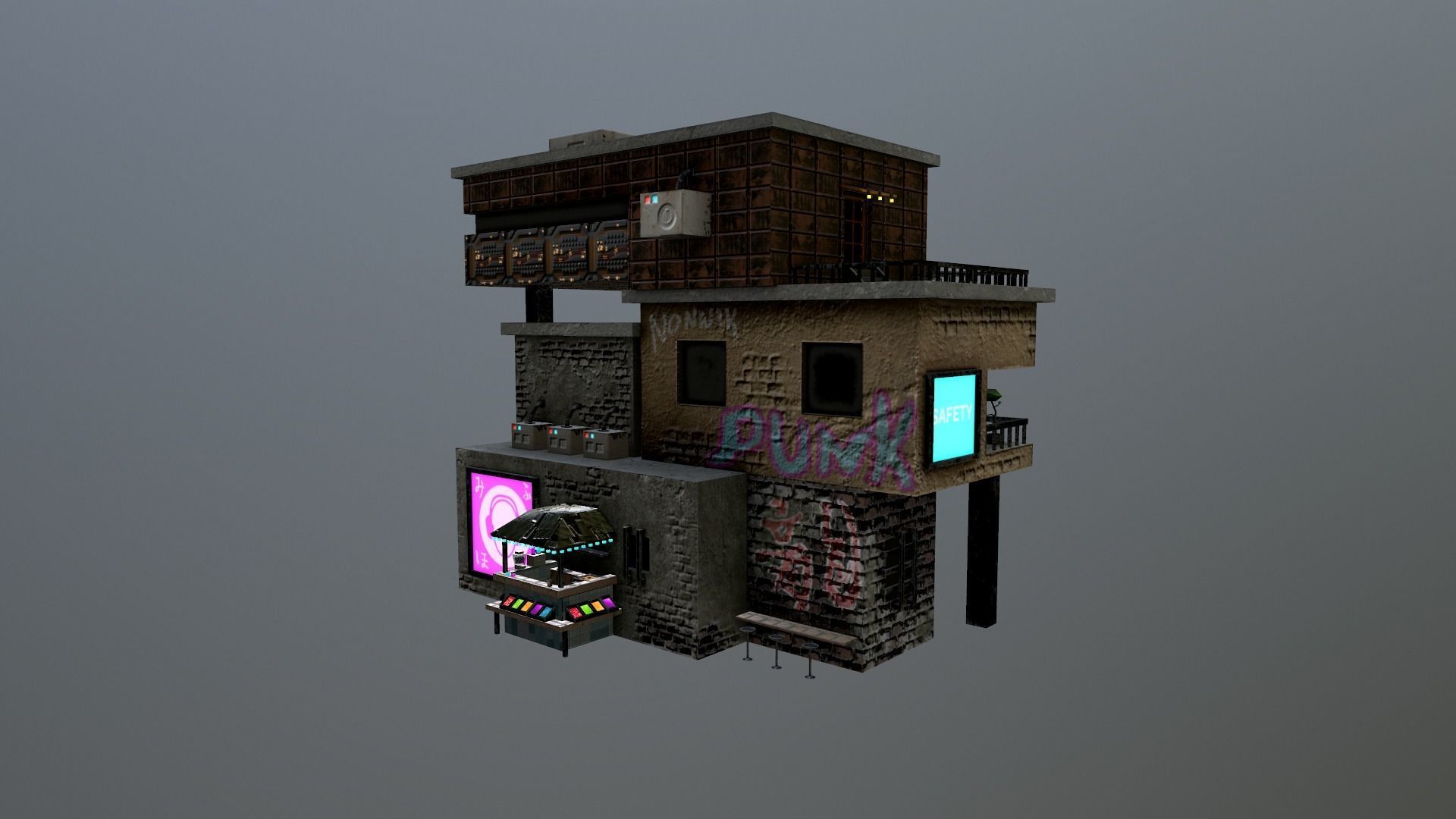 Cyberpunk City - Building 14  Low-poly 3D model_28