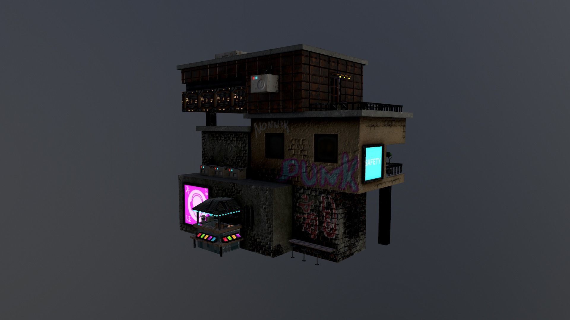 Cyberpunk City - Building 14  Low-poly 3D model_25