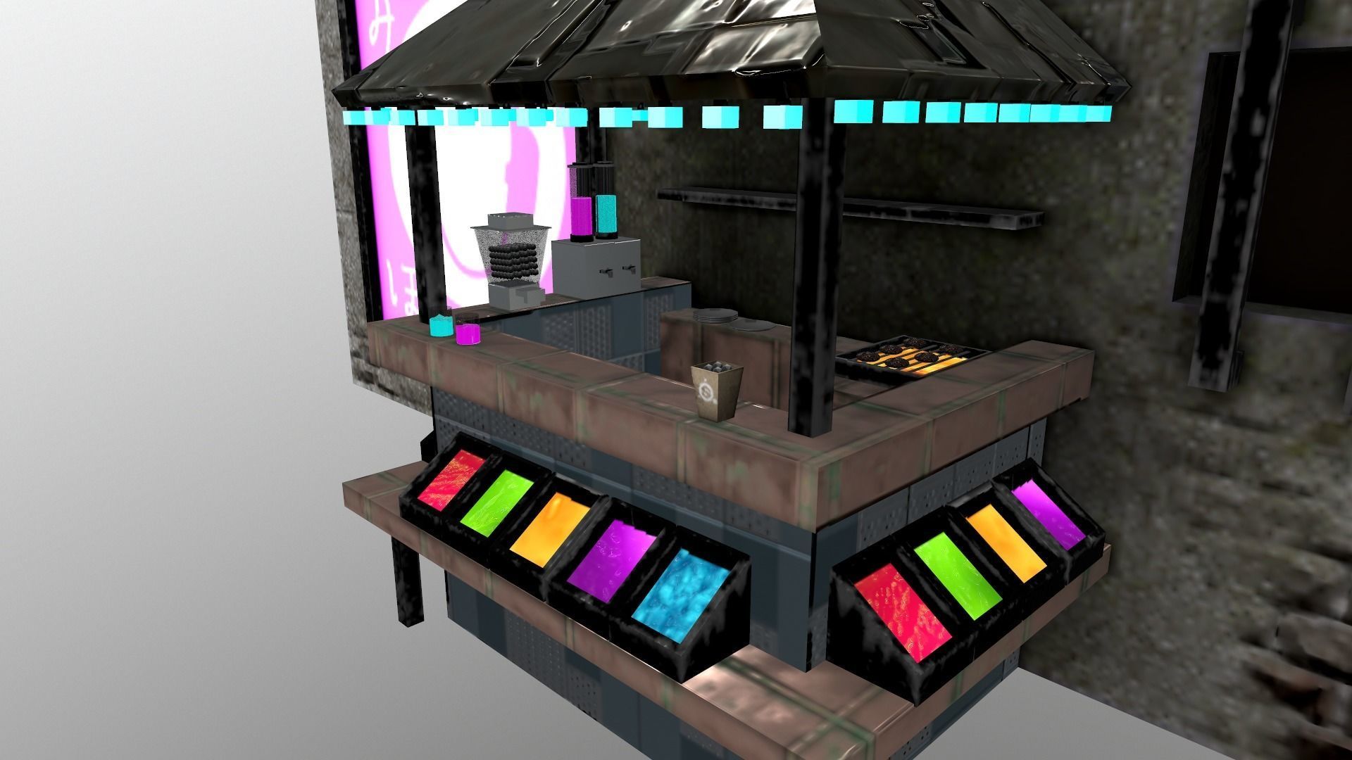 Cyberpunk City - Building 14  Low-poly 3D model_6