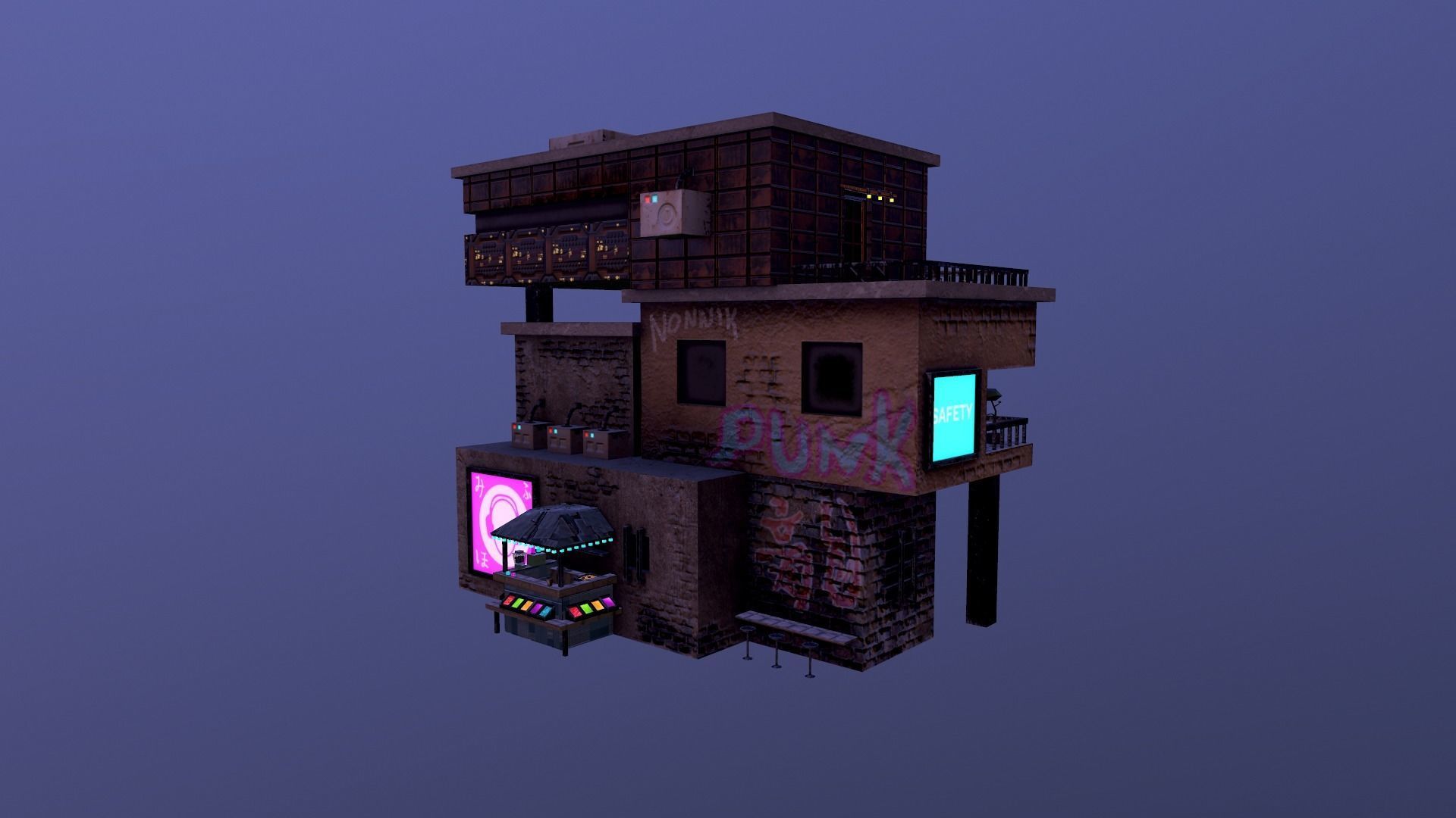 Cyberpunk City - Building 14  Low-poly 3D model_31