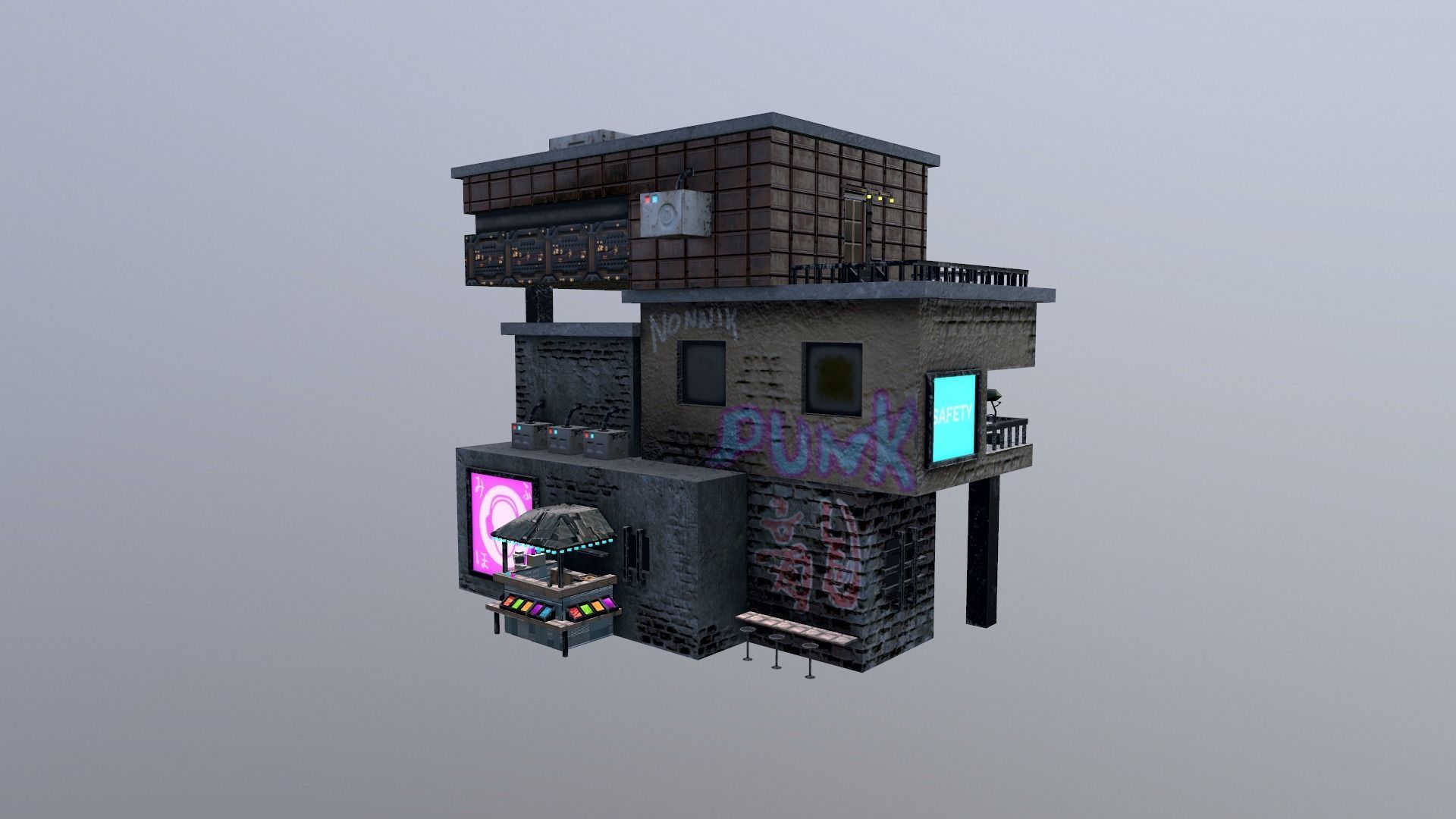 Cyberpunk City - Building 14  Low-poly 3D model_32