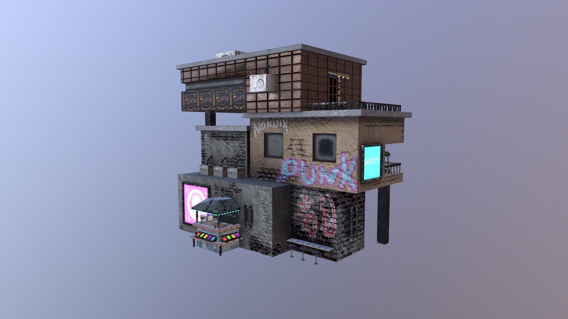 Cyberpunk City - Building 14  Low-poly 3D model_24