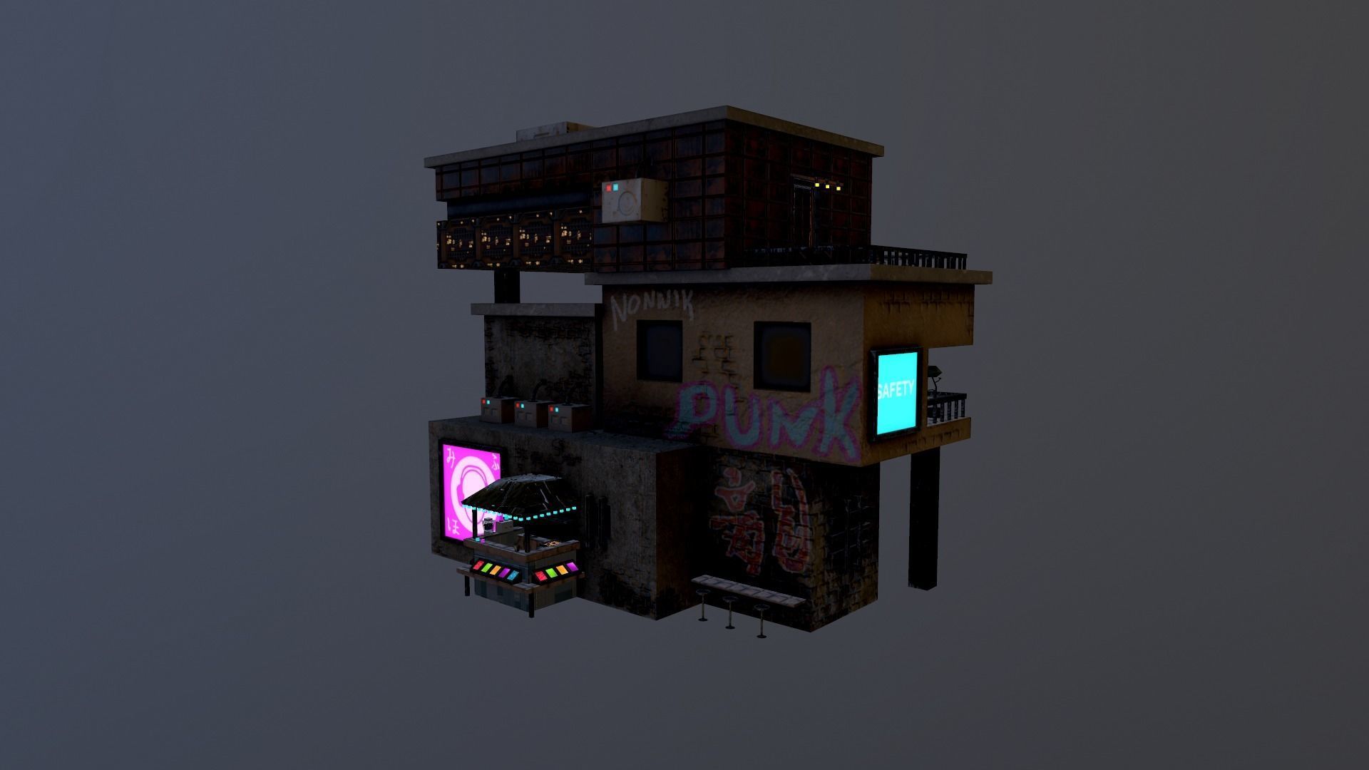 Cyberpunk City - Building 14  Low-poly 3D model_26
