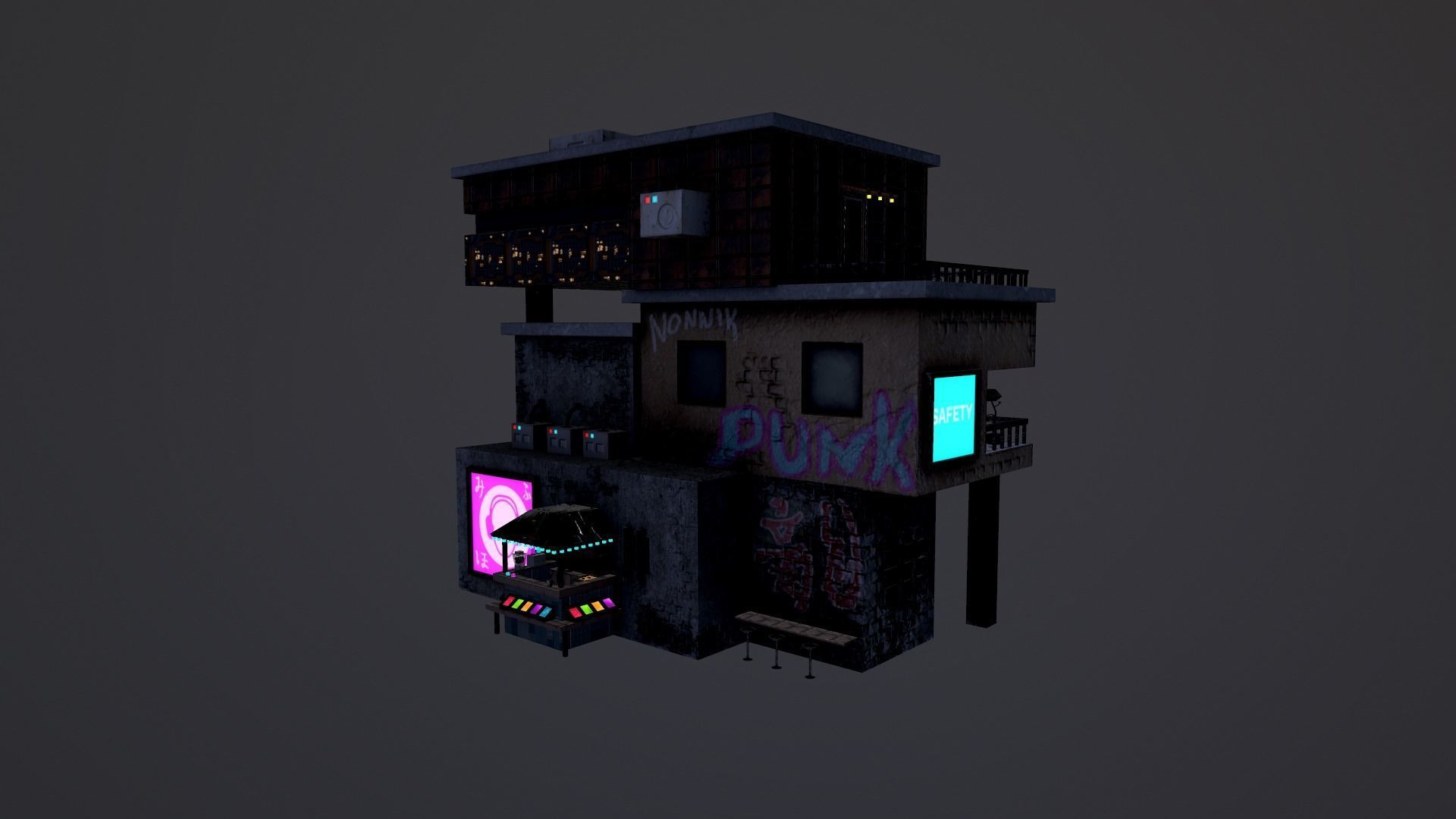 Cyberpunk City - Building 14  Low-poly 3D model_19