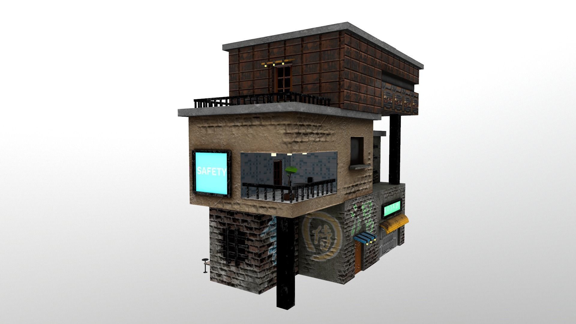 Cyberpunk City - Building 14  Low-poly 3D model_4