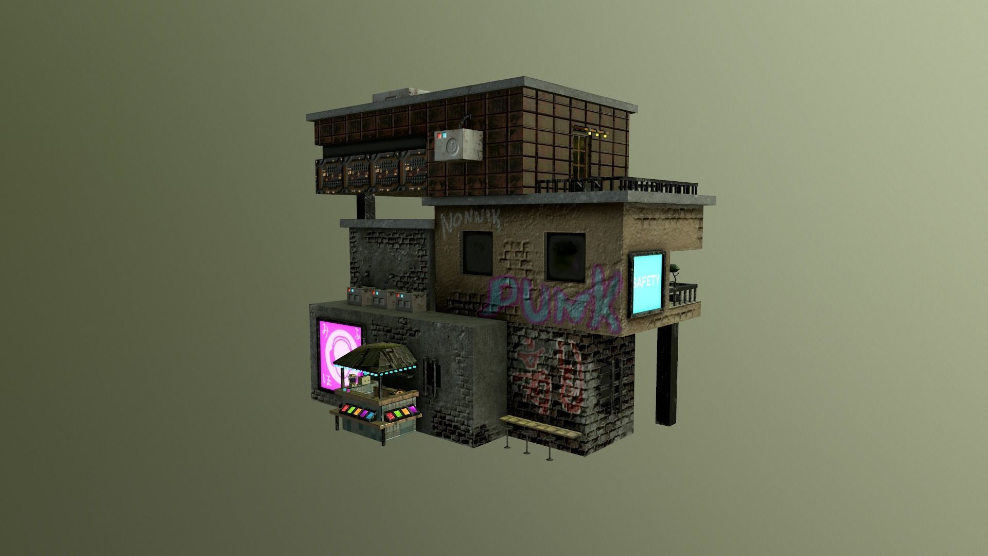 Cyberpunk City - Building 14  Low-poly 3D model_27