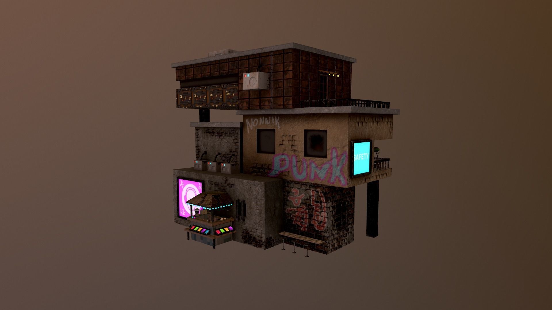 Cyberpunk City - Building 14  Low-poly 3D model_20