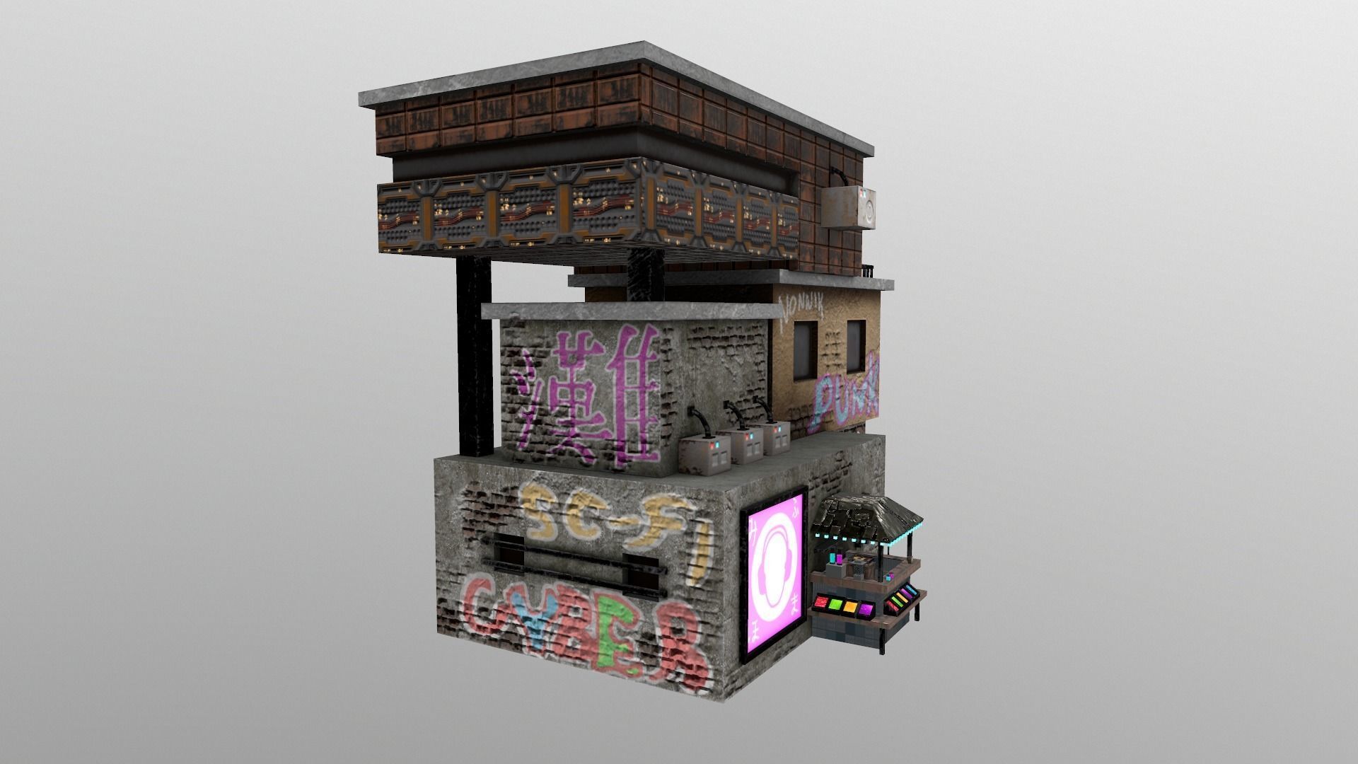 Cyberpunk City - Building 14  Low-poly 3D model_2