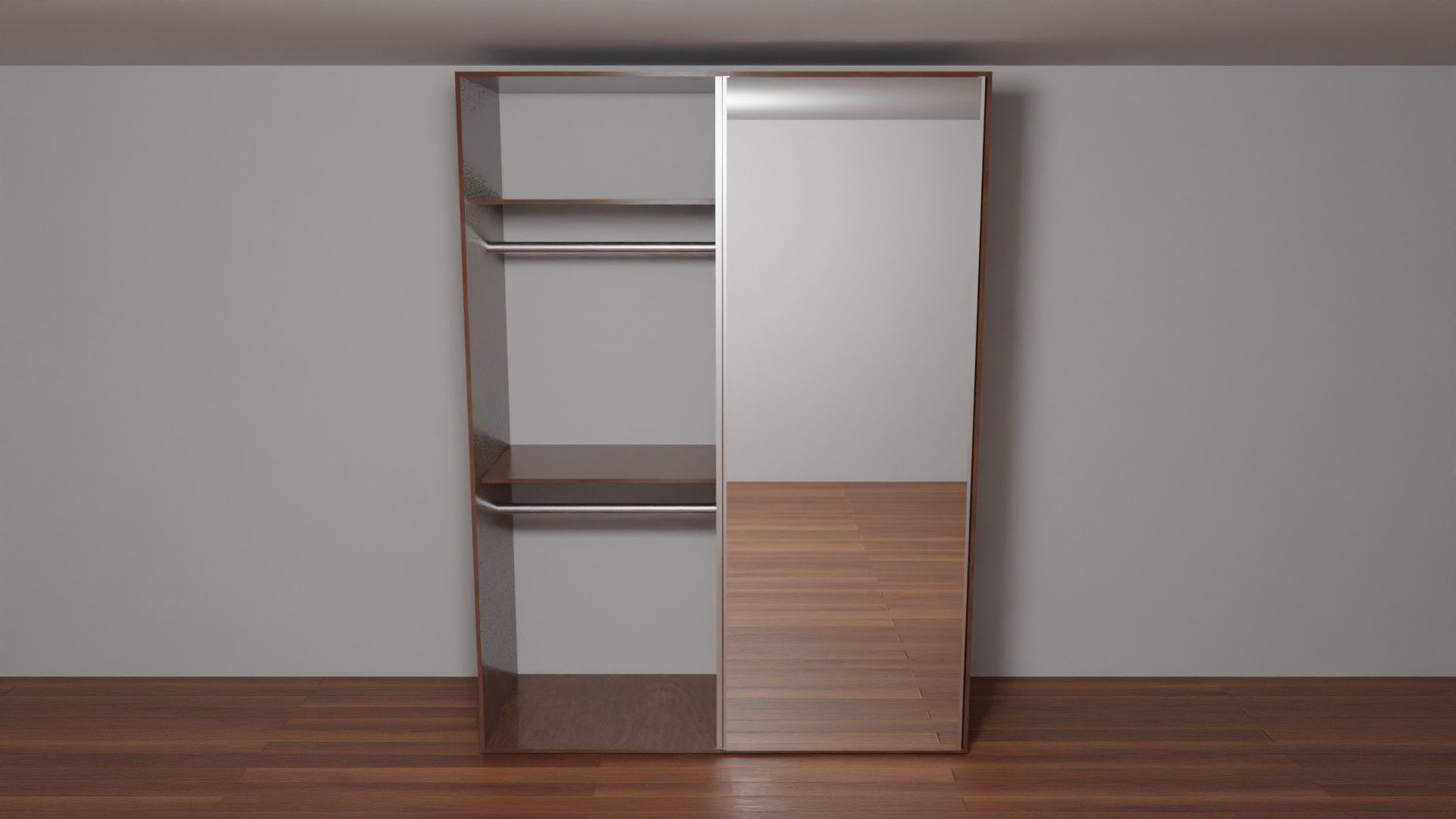Wardrobe with shelves and mirror Low-poly 3D model_2