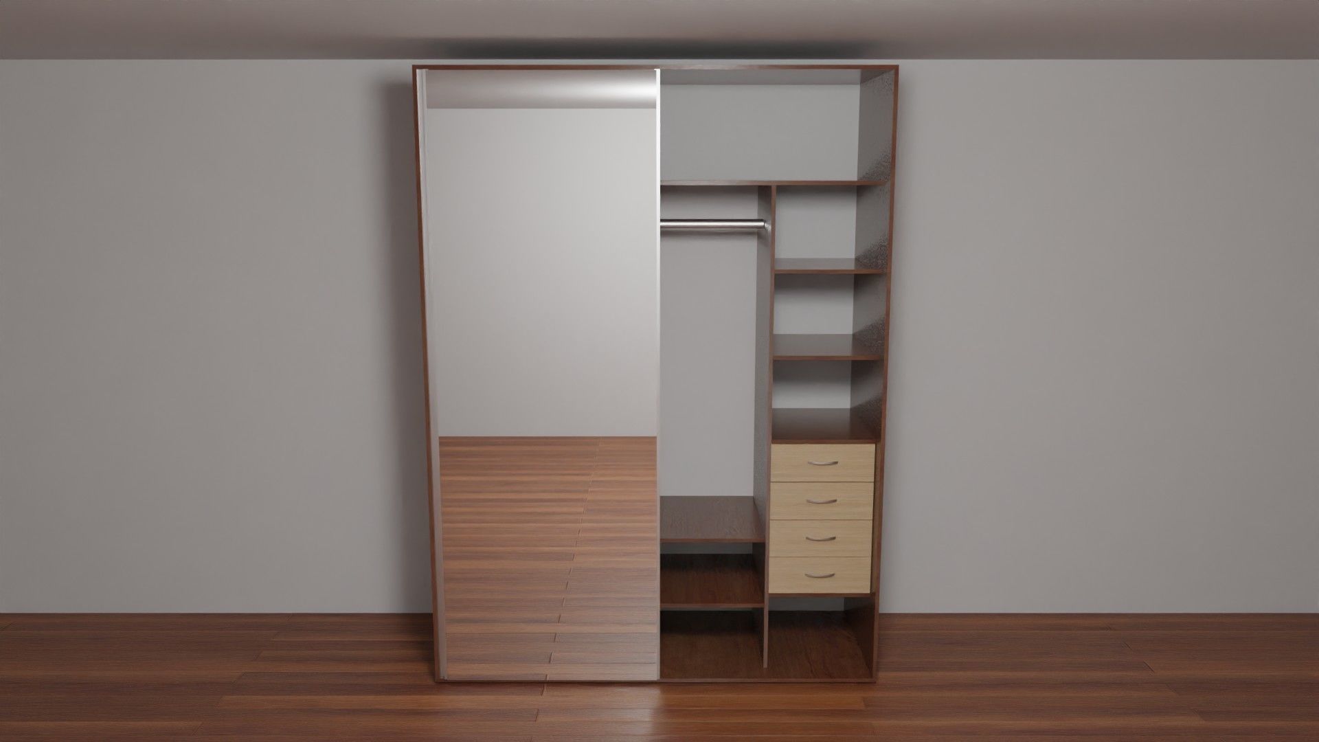 Wardrobe with shelves and mirror Low-poly 3D model_1