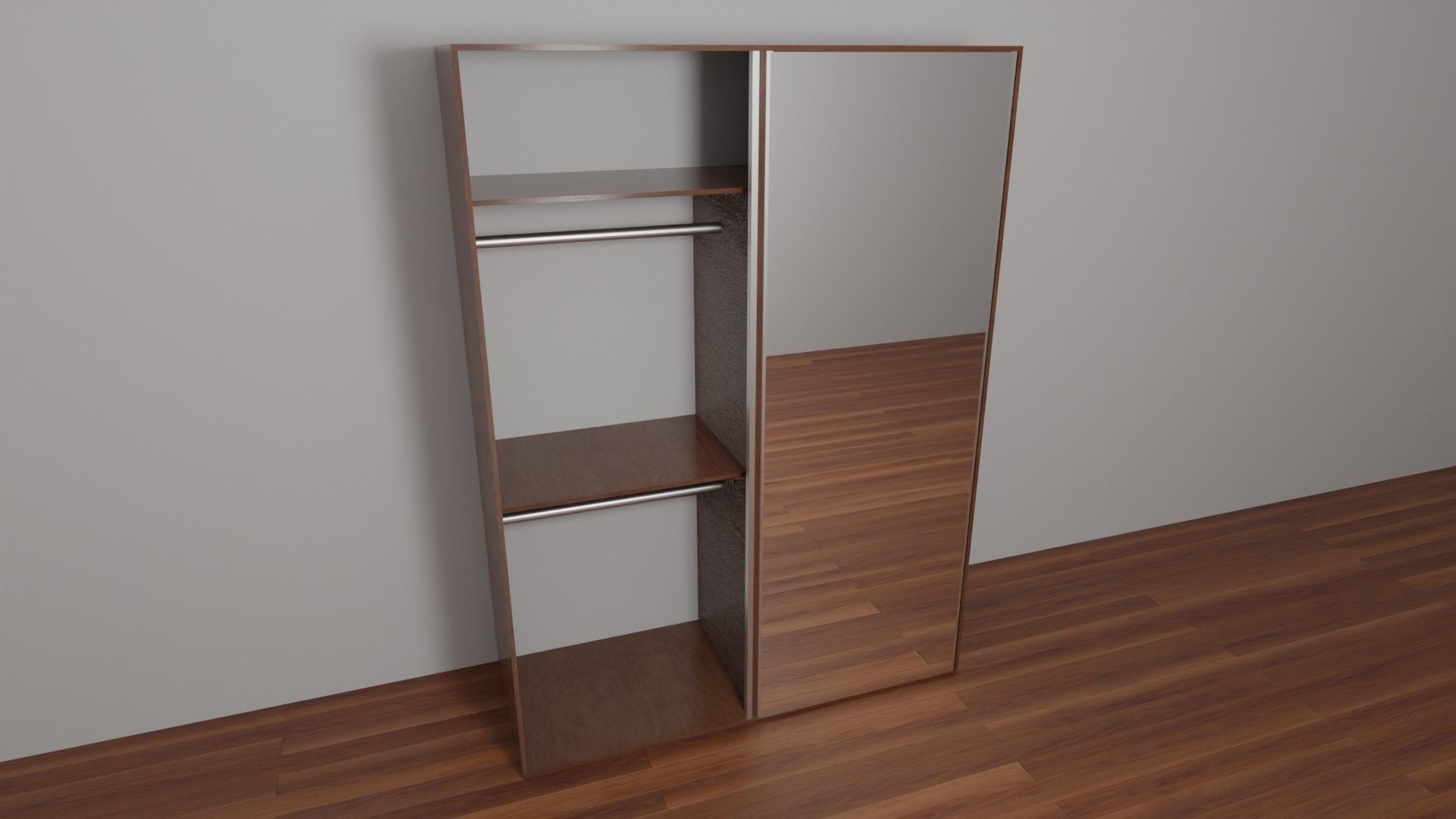 Wardrobe with shelves and mirror Low-poly 3D model_4