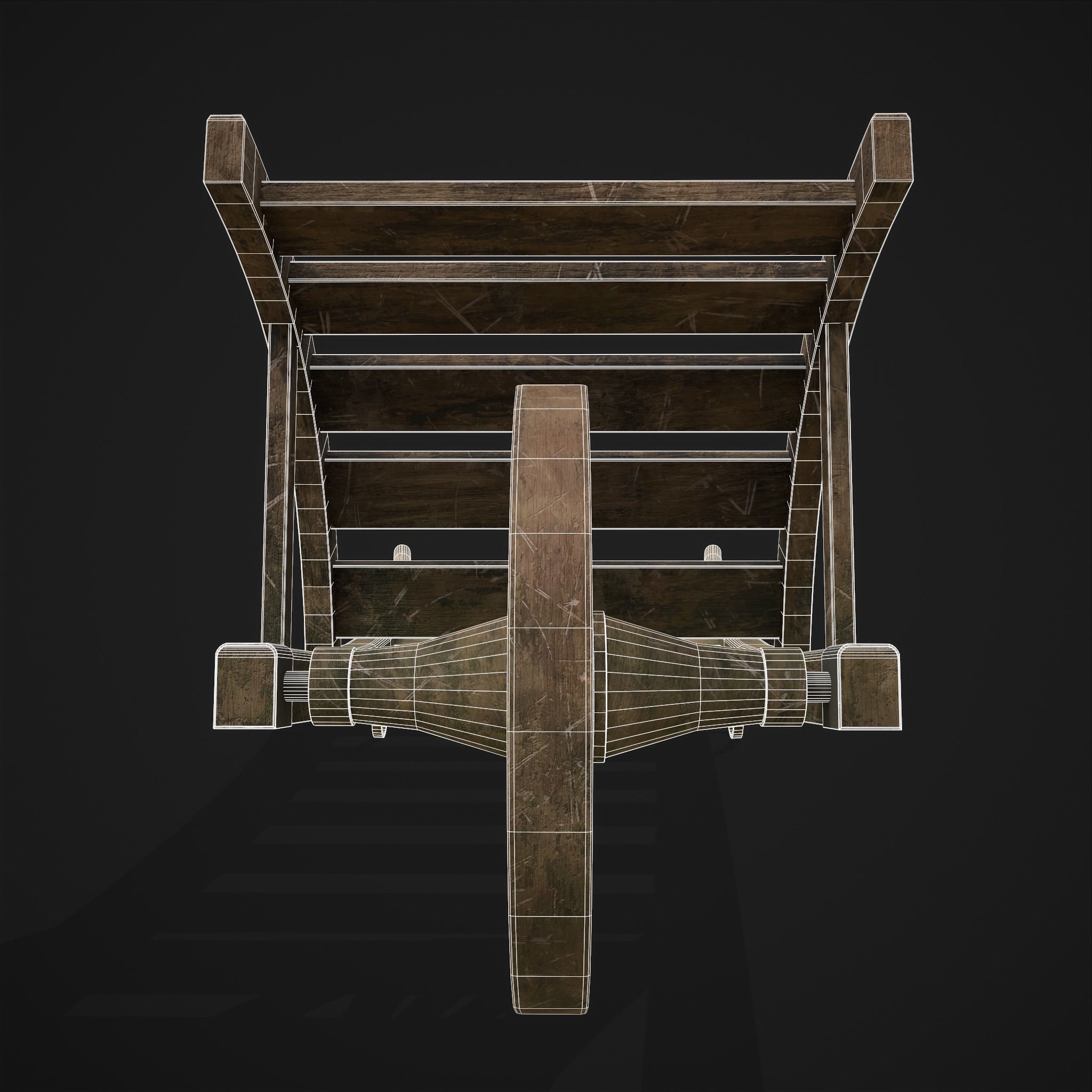 Wooden Wheelbarrow  Low-poly 3D model_4