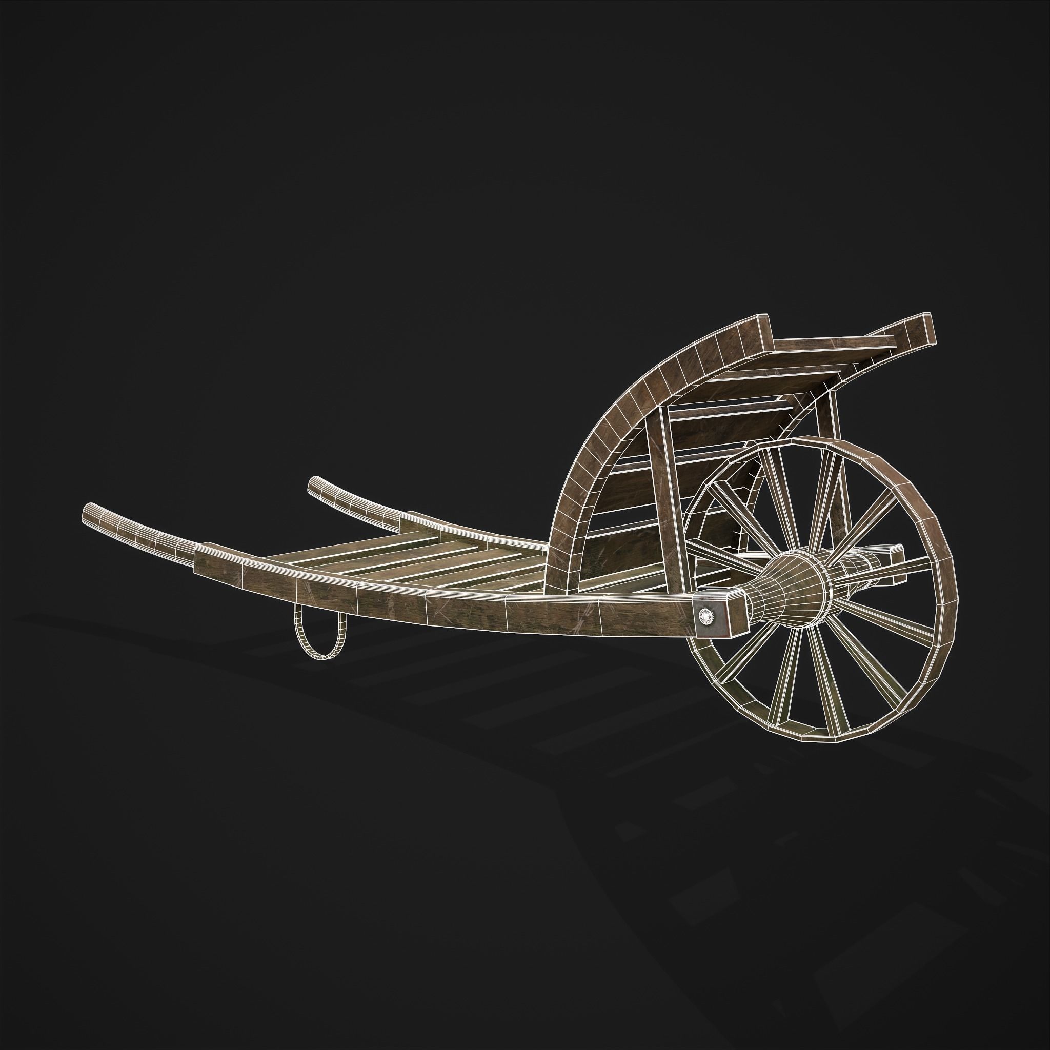 Wooden Wheelbarrow  Low-poly 3D model_2