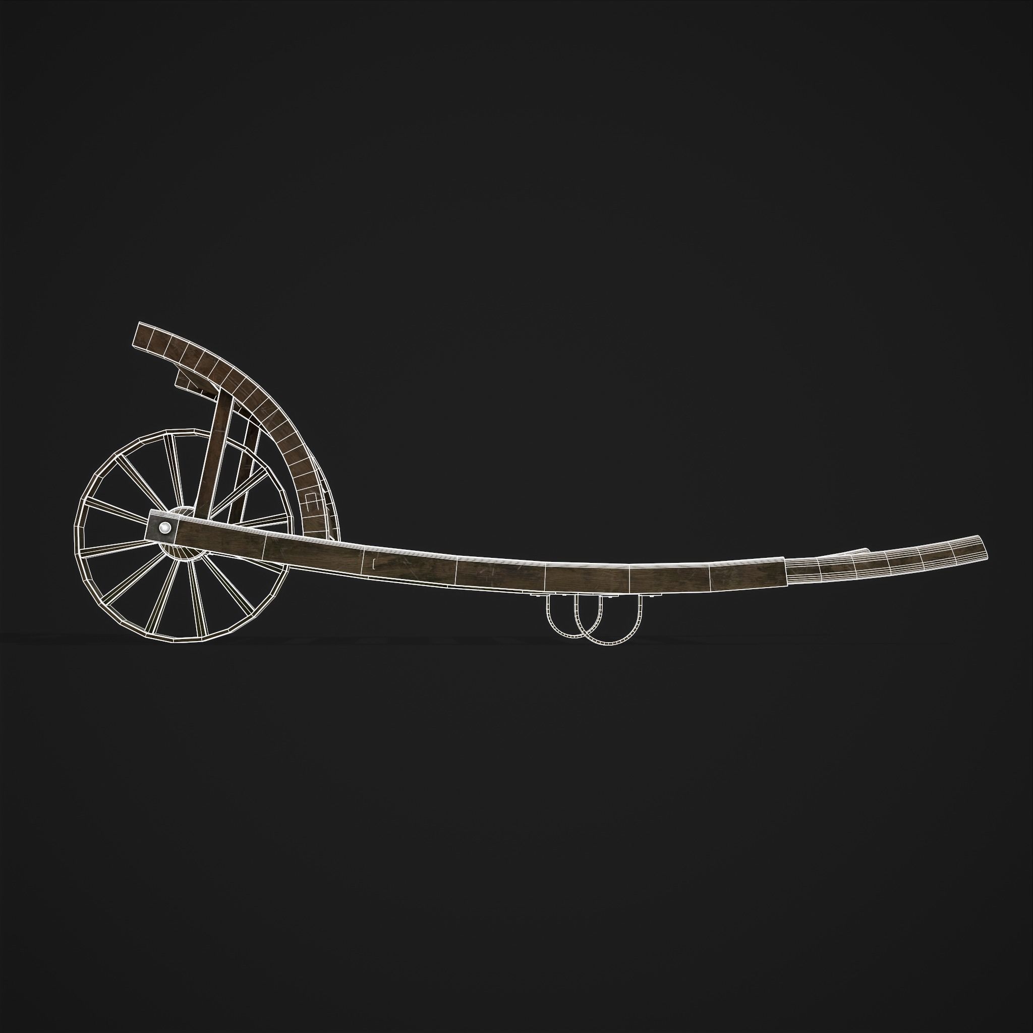 Wooden Wheelbarrow  Low-poly 3D model_15