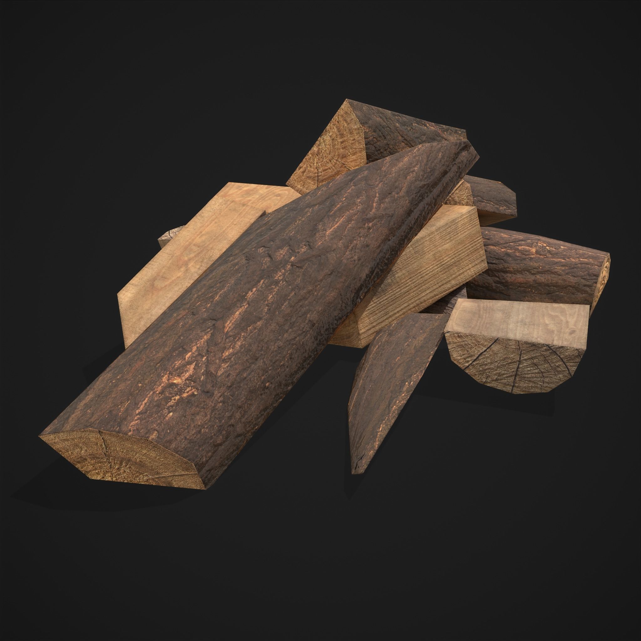 Wood Chunks Pile Low-poly 3D model_5